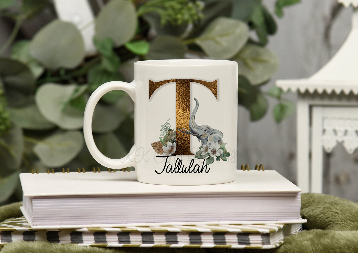 Initial Elephant, Personalised Gold Letter With Elephant, Matching Mug & Coaster, Gift For Wife, Birthday Ideas For Her, Custom Gift Ideas