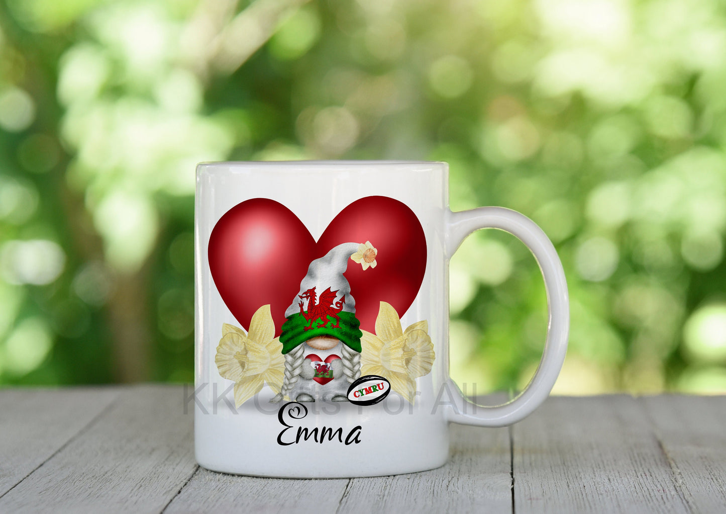 Welsh Gnome, Wales Gonk, St.Davids Day Coffee Mug & Coaster, Personalised Wales Gifts For Her, Gonk With Daffodil, Wales Forever, Custom Mug