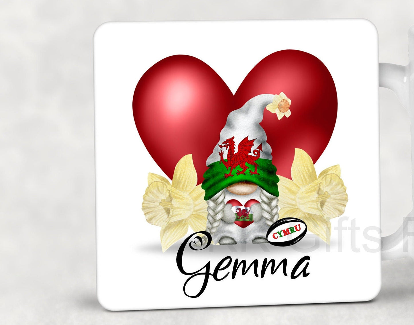 Welsh Gnome, Wales Gonk, St.Davids Day Coffee Mug & Coaster, Personalised Wales Gifts For Her, Gonk With Daffodil, Wales Forever, Custom Mug