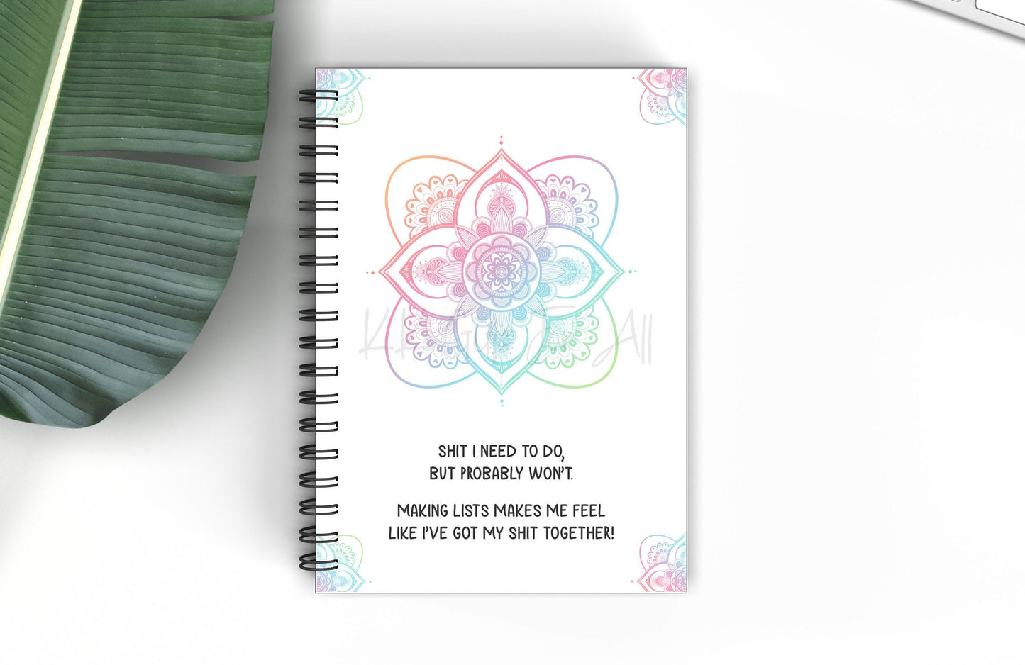 Personalised Mandala Notebook, Get This Shit Done Notepad, Pastel Colours Mandala
