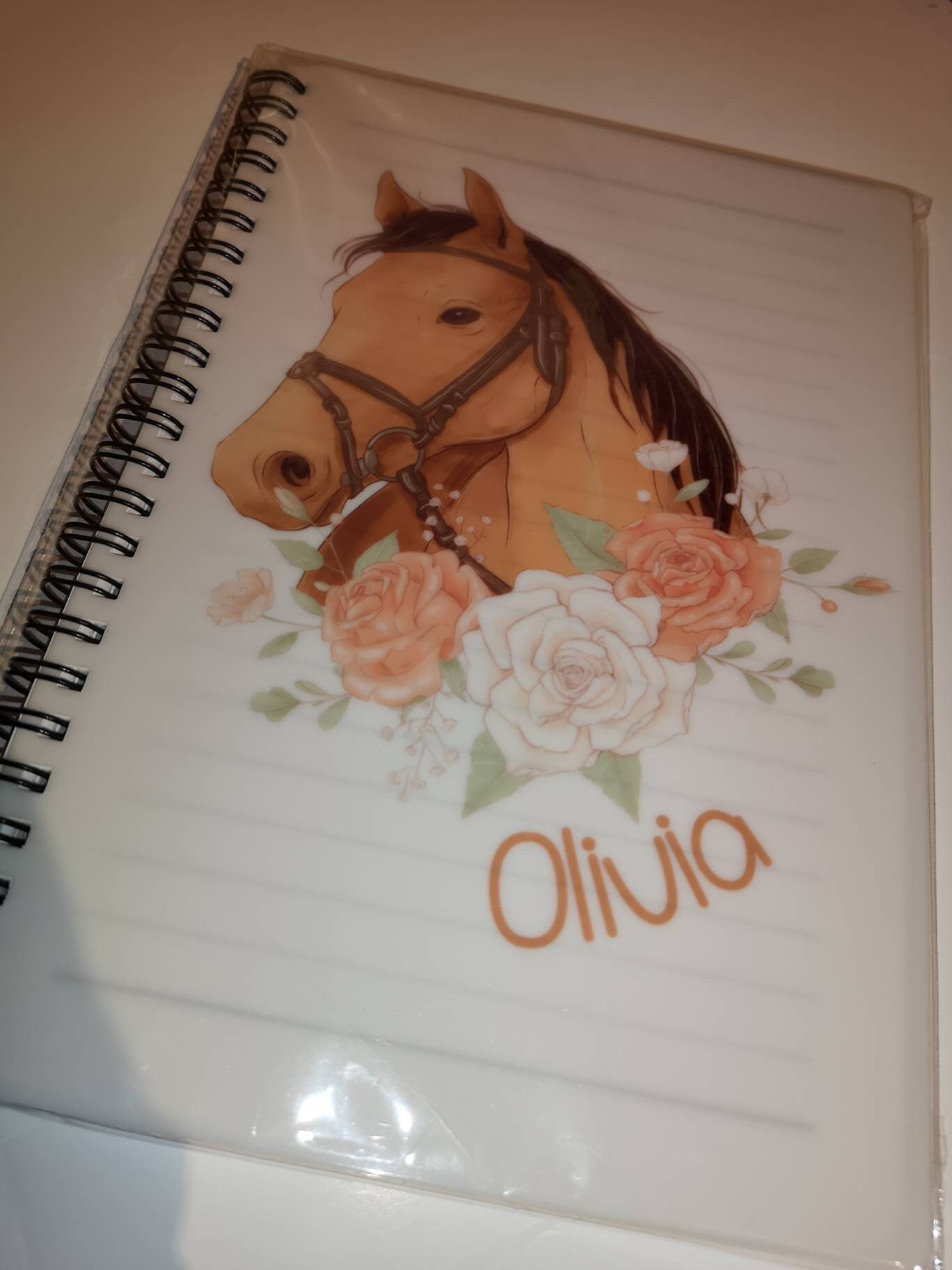 Personalised A5 Horse Notebook, Gift For Horse Rider Lover Owner, Horse And Roses Notepad, Notebook For Her