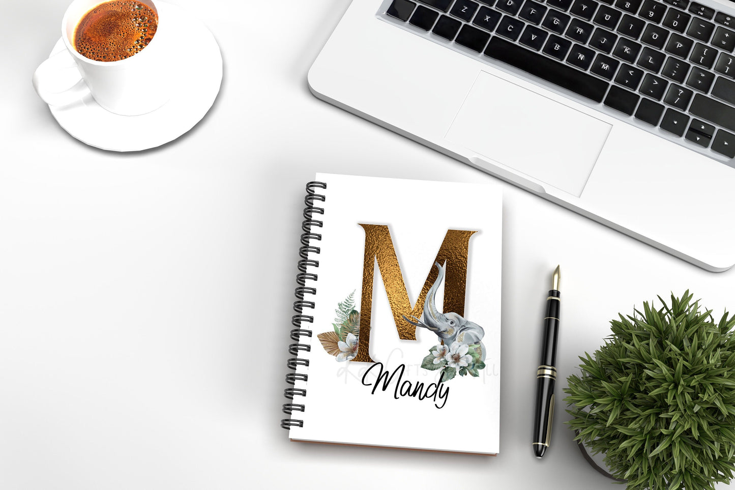 Elephant Notebook, Personalised Elephant Lover Gift, Safari Elephant Initial, A5 binded notepad, Gift For Wife Birthday, Custom Office Notes