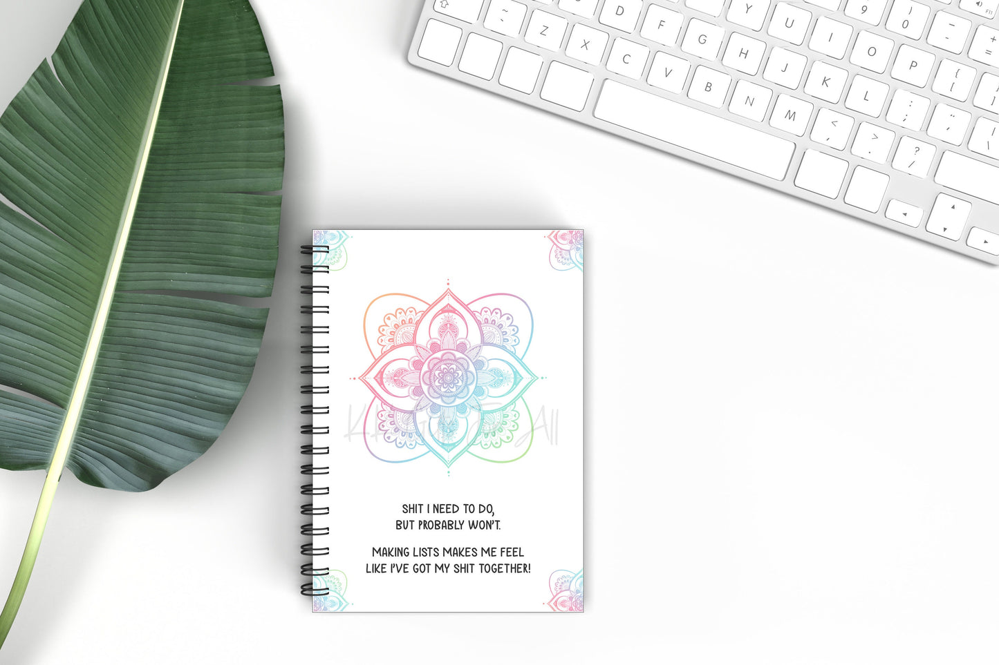 Personalised Mandala Notebook, Get This Shit Done Notepad, Pastel Colours Mandala