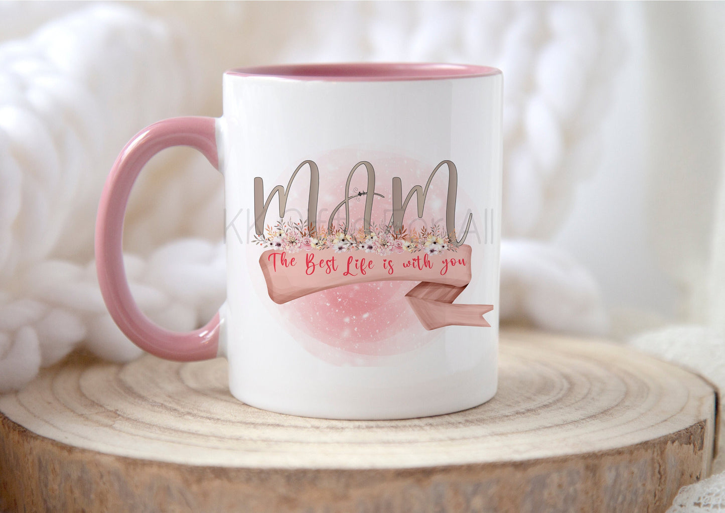 Mam The Best Life Is With You, Best Mam Mug & Coaster, Birthday Gift For Best Mam, Gifts For Mum, Thank You Mam, Pink Handle Mug, Appreciate