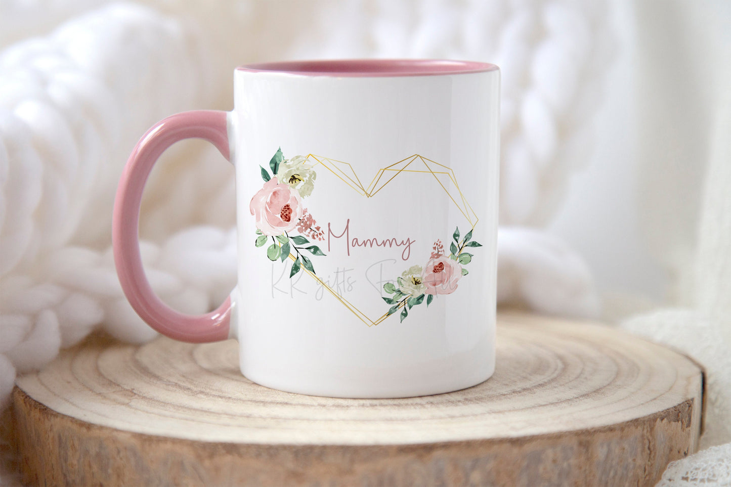 Floral Wreath Name Mug, Gift For Mum, Best Friends Birthday, Anniversary Gift For Wife, Personalised Mug & Coaster Gift Set, Custom Coaster