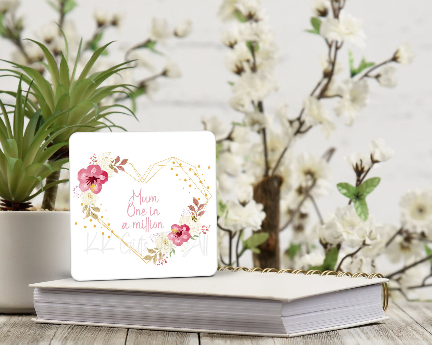 Mum In A Million Mug & Coaster, Gift For Best Mummy, Birthday Gift For Mum, Custom Coaster, Tea Cup, Mums Coffee, Floral Heart, Baby Shower