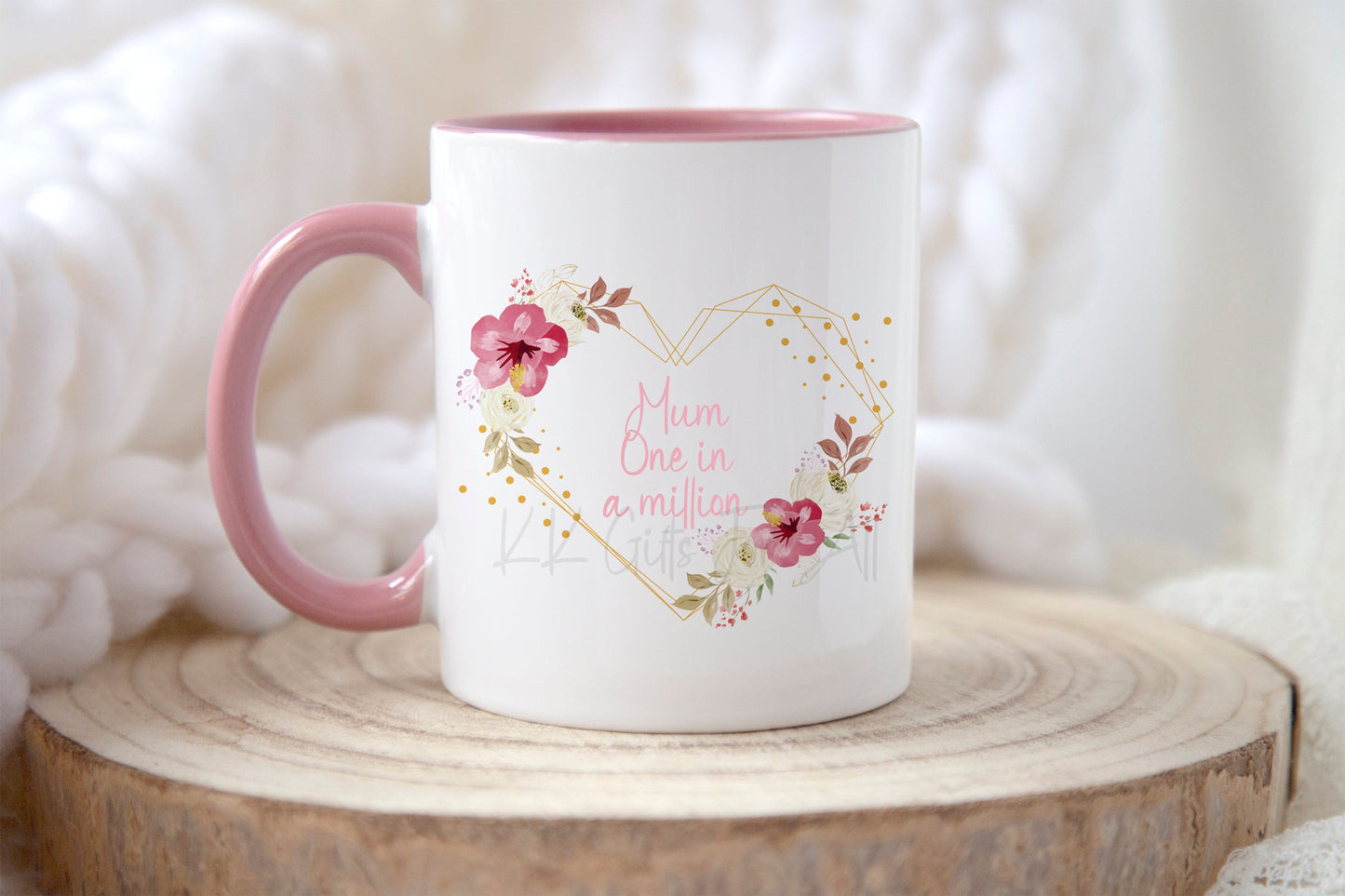 Mum In A Million Mug & Coaster, Gift For Best Mummy, Birthday Gift For Mum, Custom Coaster, Tea Cup, Mums Coffee, Floral Heart, Baby Shower