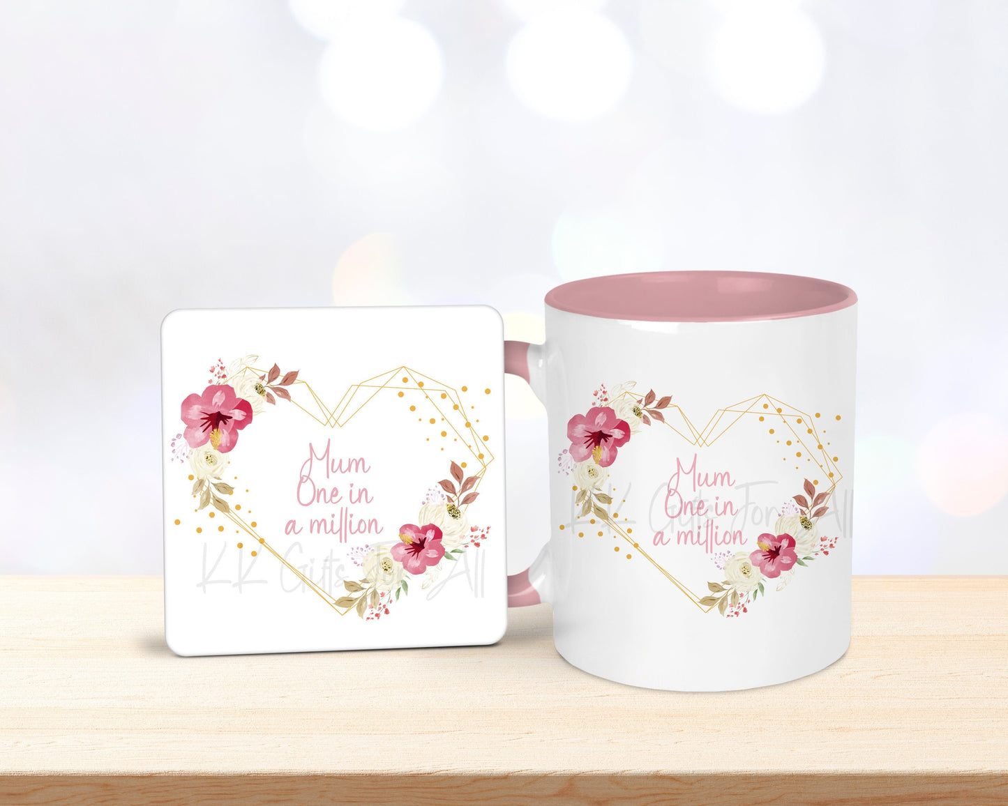 Mum In A Million Mug & Coaster, Gift For Best Mummy, Birthday Gift For Mum, Custom Coaster, Tea Cup, Mums Coffee, Floral Heart, Baby Shower
