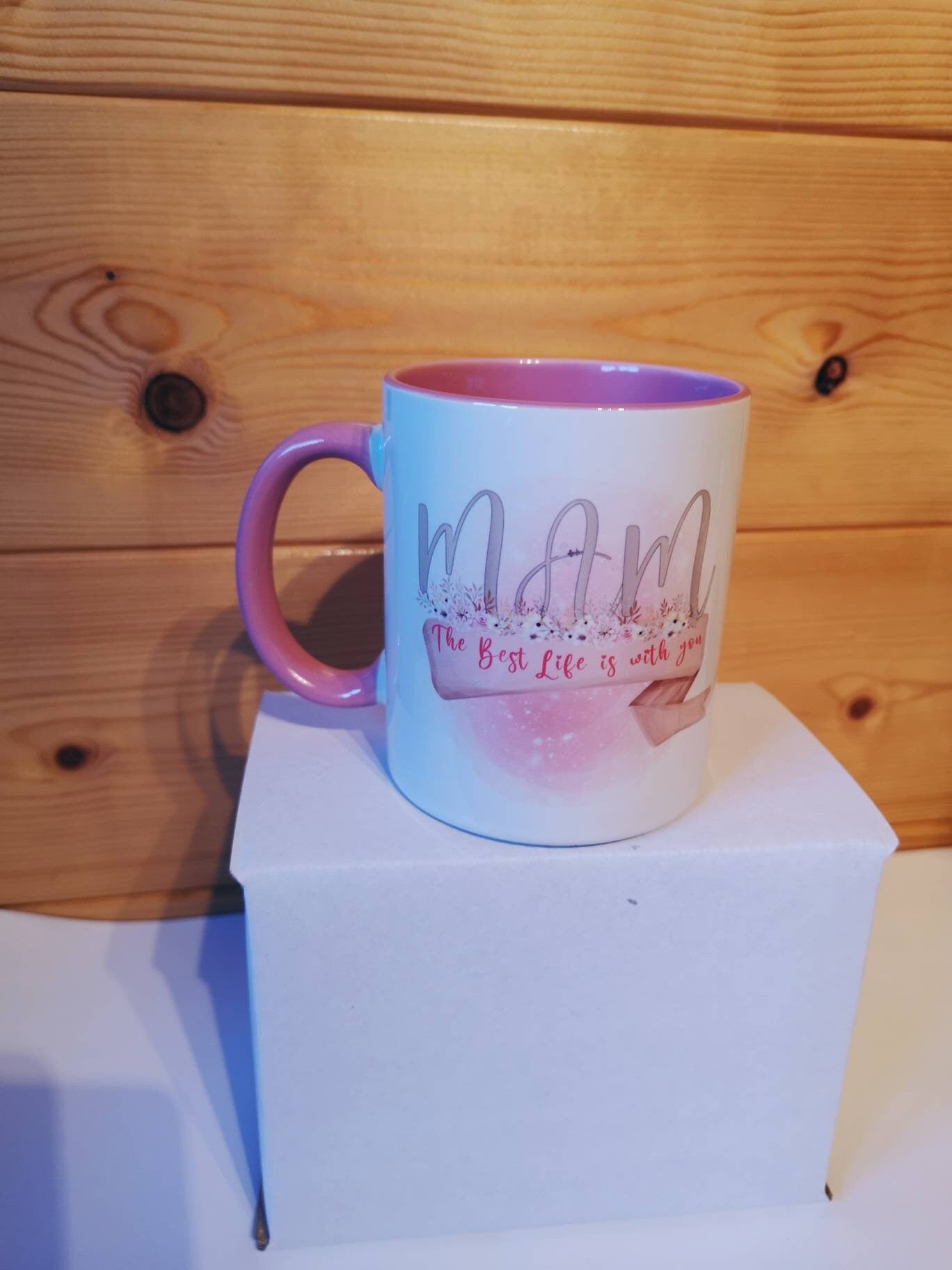 Mam The Best Life Is With You, Best Mam Mug & Coaster, Birthday Gift For Best Mam, Gifts For Mum, Thank You Mam, Pink Handle Mug, Appreciate