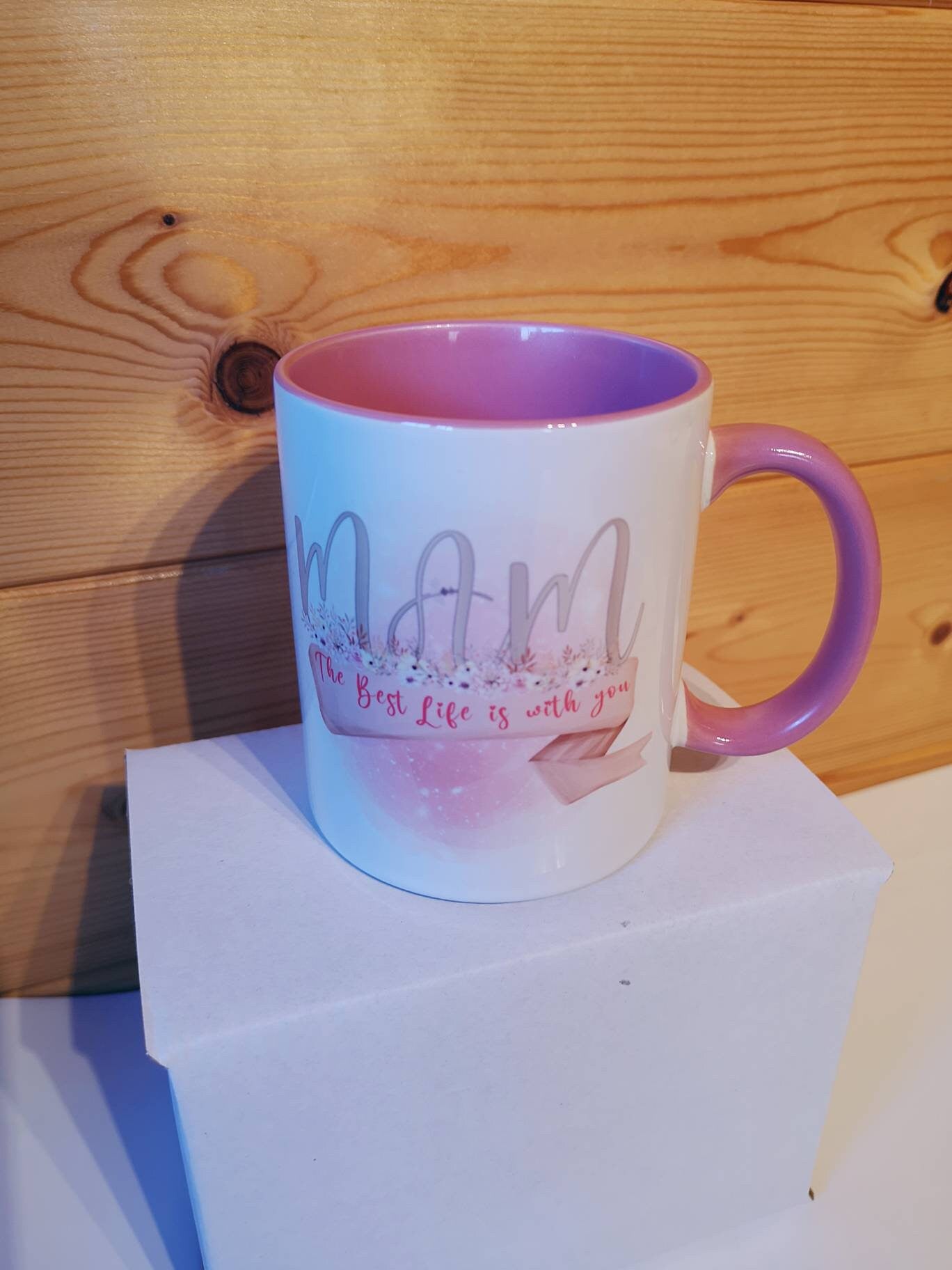 Mam The Best Life Is With You, Best Mam Mug & Coaster, Birthday Gift For Best Mam, Gifts For Mum, Thank You Mam, Pink Handle Mug, Appreciate