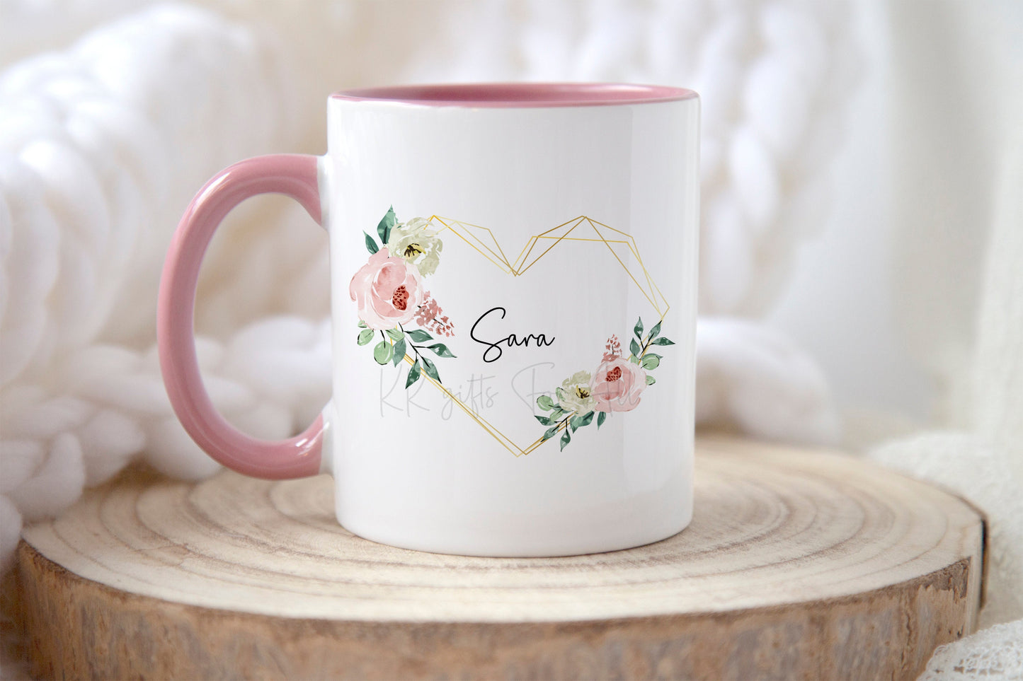 Floral Wreath Name Mug, Gift For Mum, Best Friends Birthday, Anniversary Gift For Wife, Personalised Mug & Coaster Gift Set, Custom Coaster