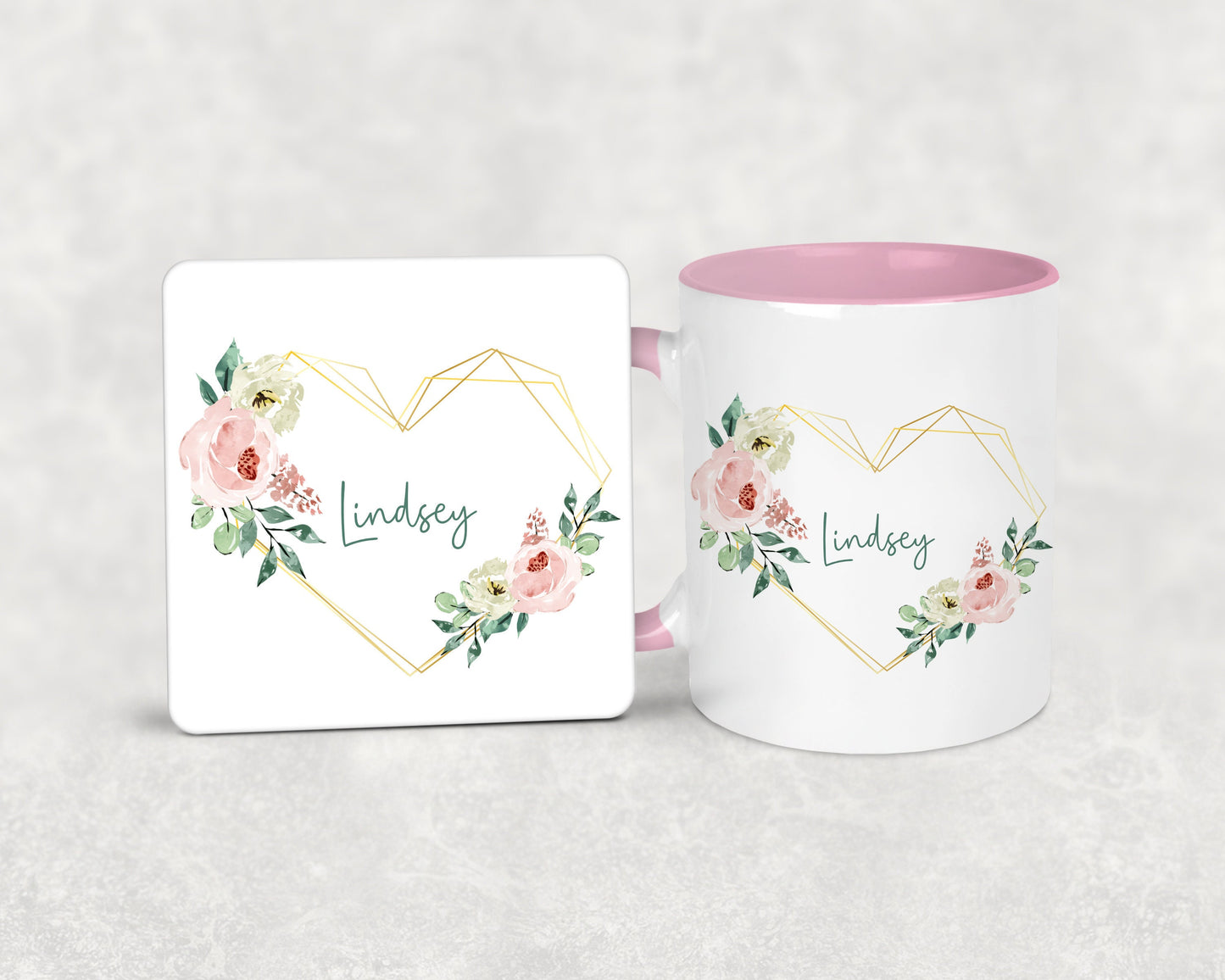 Floral Wreath Name Mug, Gift For Mum, Best Friends Birthday, Anniversary Gift For Wife, Personalised Mug & Coaster Gift Set, Custom Coaster
