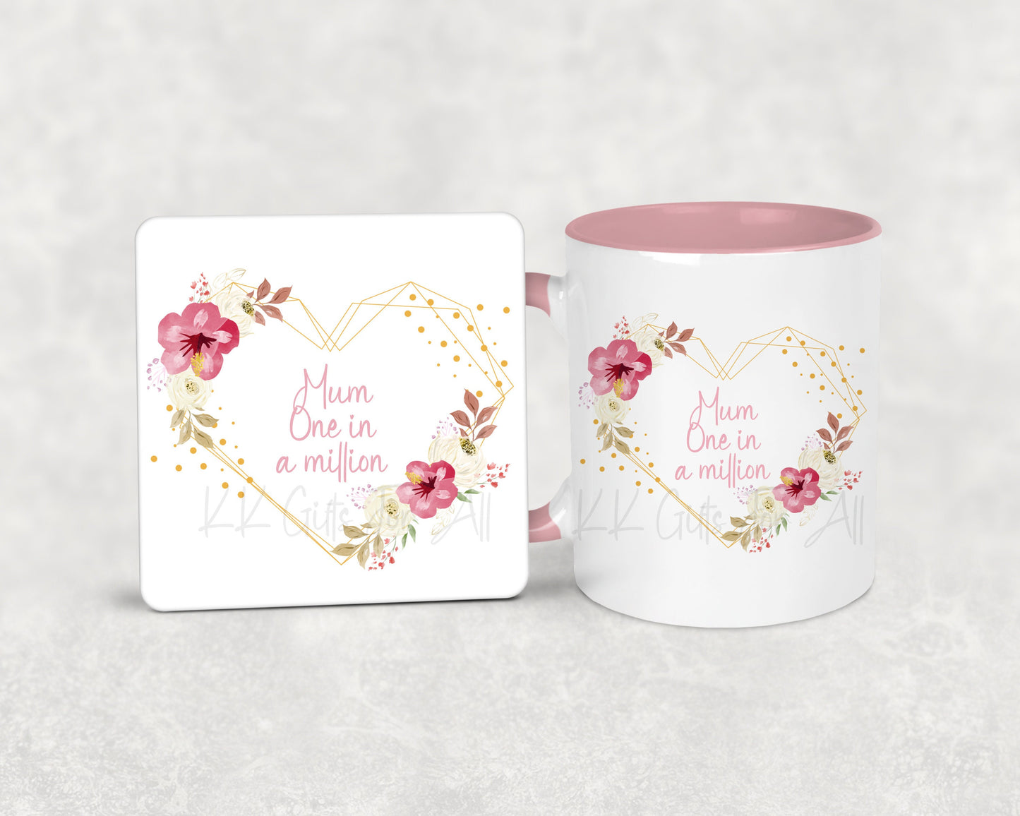 Mum In A Million Mug & Coaster, Gift For Best Mummy, Birthday Gift For Mum, Custom Coaster, Tea Cup, Mums Coffee, Floral Heart, Baby Shower