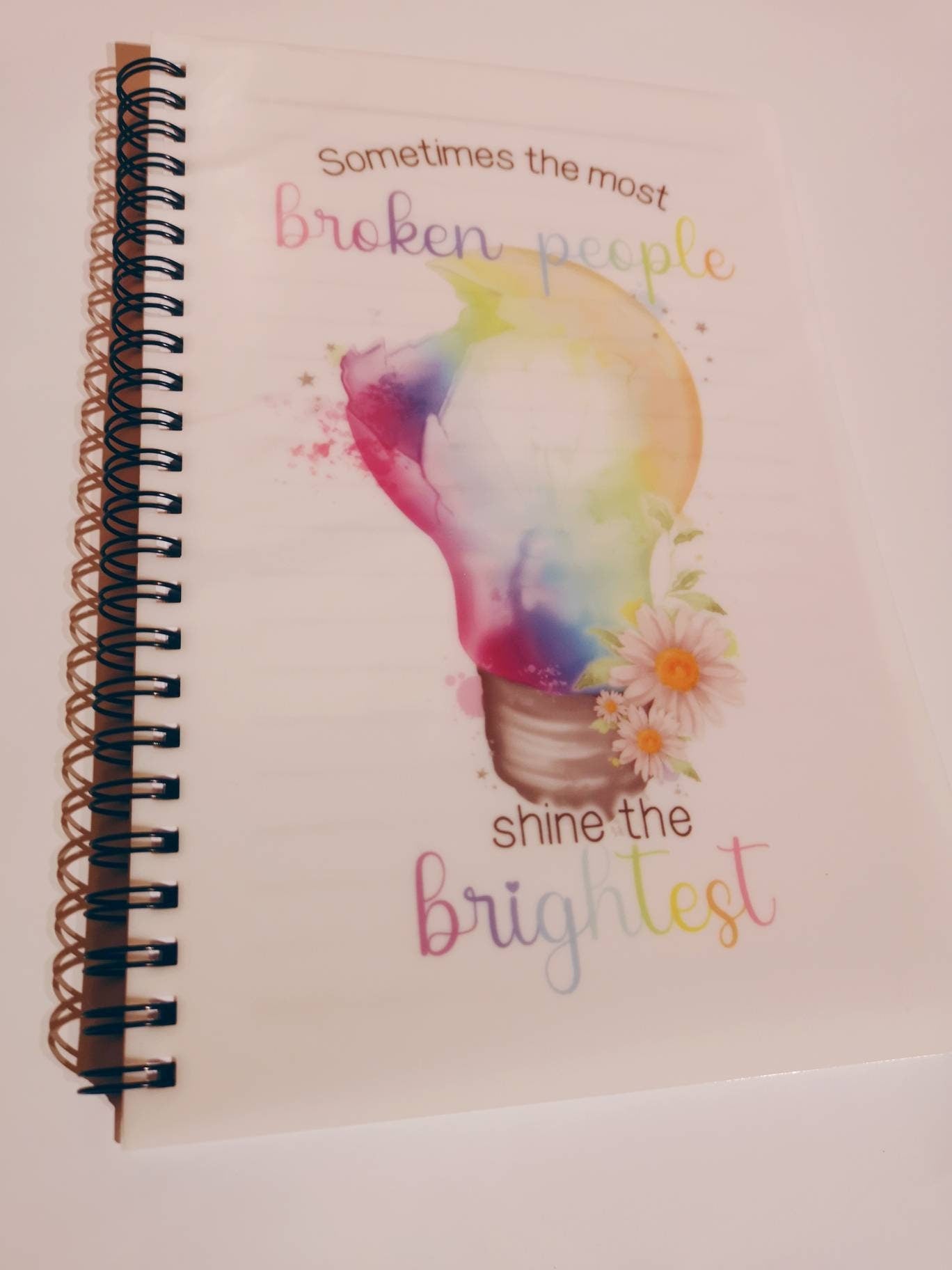Lightbulb A5 Notebook, Mental Health Notepad, Colourful Notepad, Daisy Multi Colour