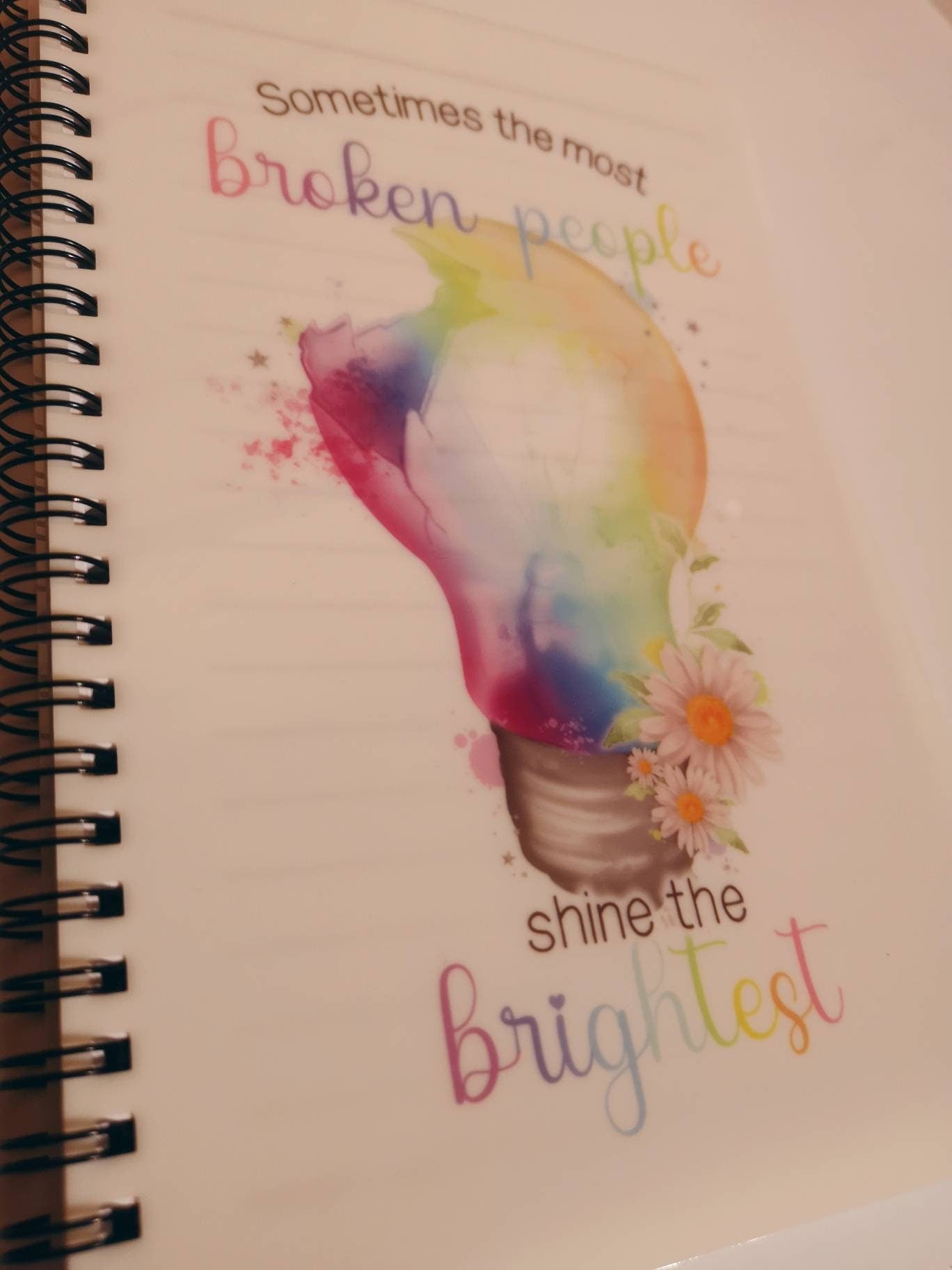 Lightbulb A5 Notebook, Mental Health Notepad, Colourful Notepad, Daisy Multi Colour