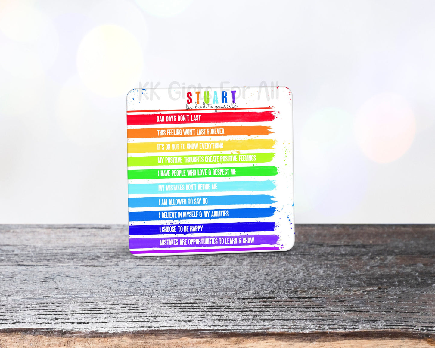 Personalised Multi Colour Positivity Mug & Coaster, Rainbow Bright Positivity Mug