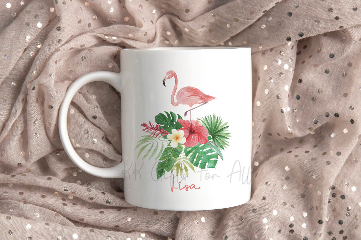 Tropical Theme Pink Flamingo, Personalised Mug & Coaster Flamingo Gifts