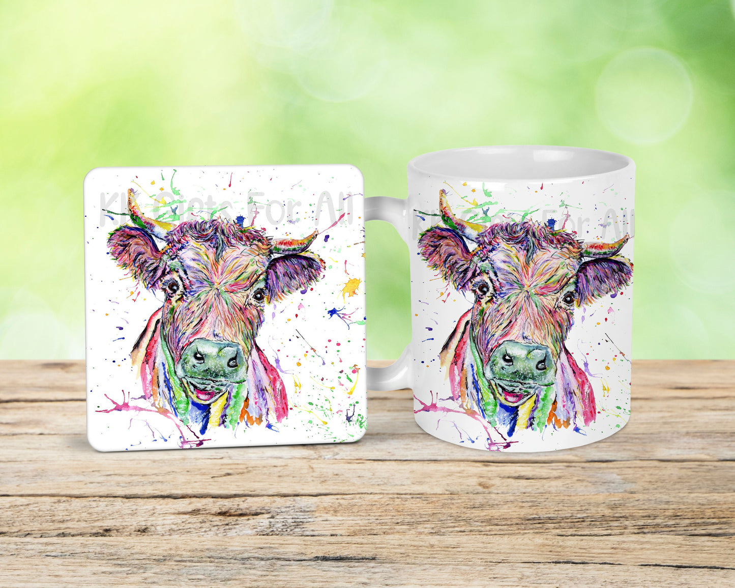 Multi Coloured Cow Mug, Birthday Gift For Friend, Co Worker Leaving Gift, Mug & Coaster Gift Set, Wrap Around Cute Dexter Cow Mug, Rainbow