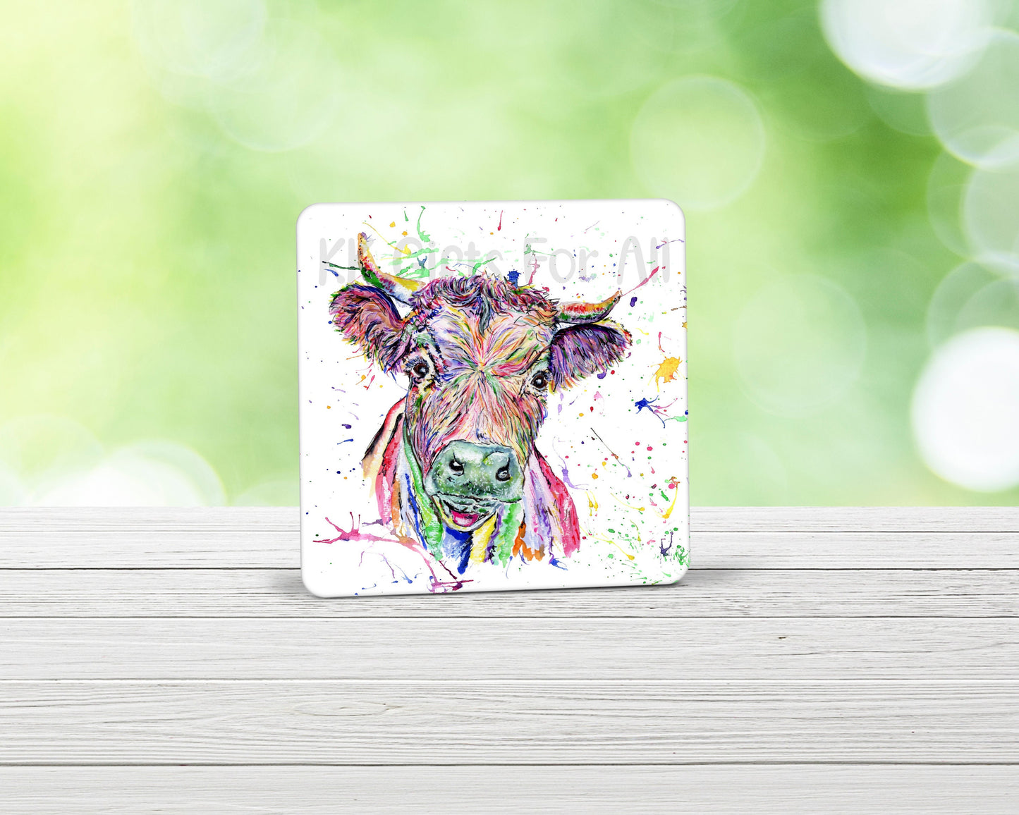 Multi Coloured Cow Mug, Birthday Gift For Friend, Co Worker Leaving Gift, Mug & Coaster Gift Set, Wrap Around Cute Dexter Cow Mug, Rainbow