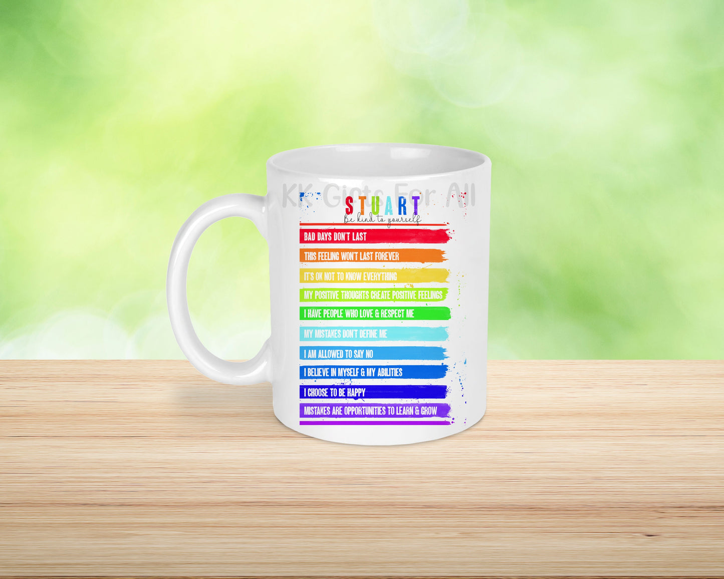 Personalised Multi Colour Positivity Mug & Coaster, Rainbow Bright Positivity Mug