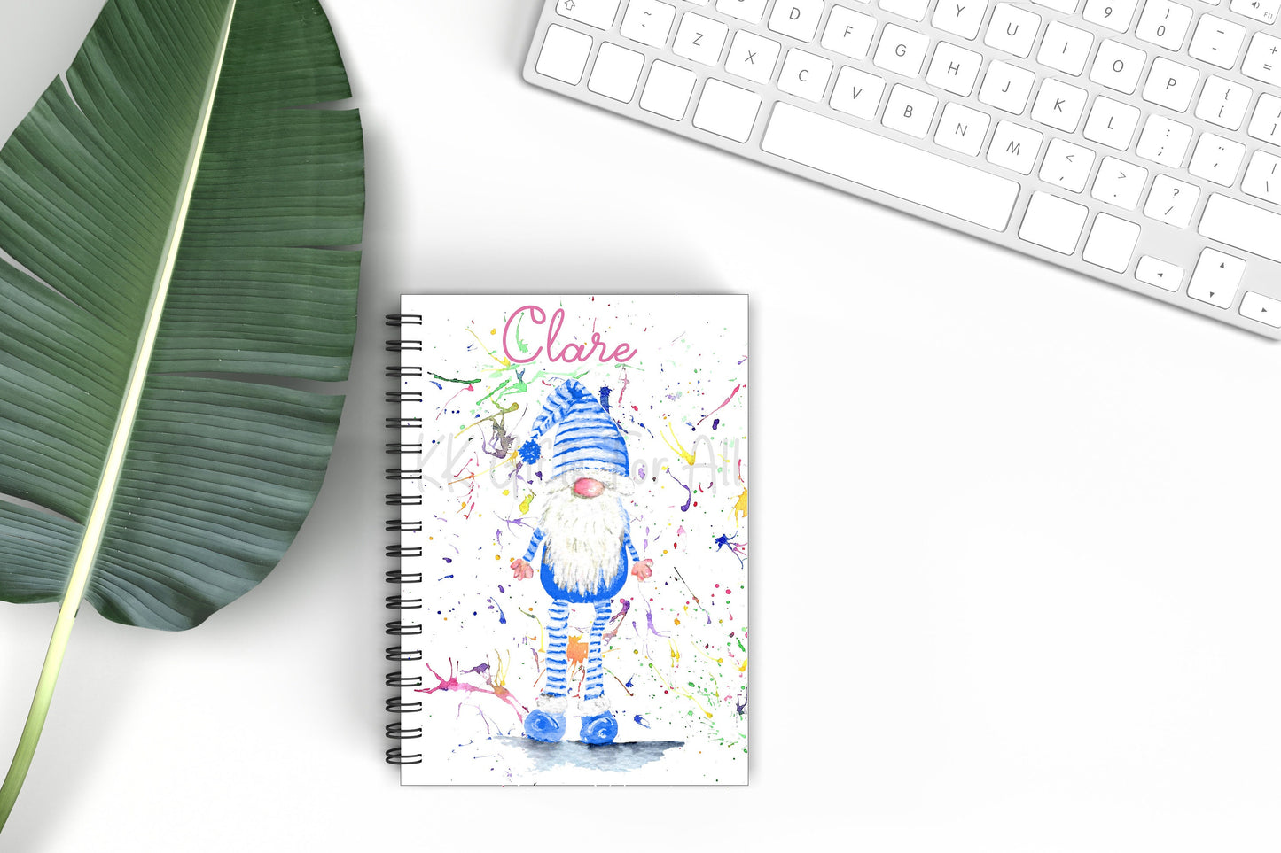 Personalised Gonk Notebook, Gift For Mum Or Friend, Birthday Gift For Her,Personalised Notepad, A5 Binded, Watercolour Blue Gonk, Blue Gnome
