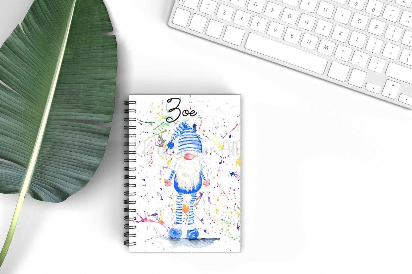 Personalised Gonk Notebook, Gift For Mum Or Friend, Birthday Gift For Her,Personalised Notepad, A5 Binded, Watercolour Blue Gonk, Blue Gnome
