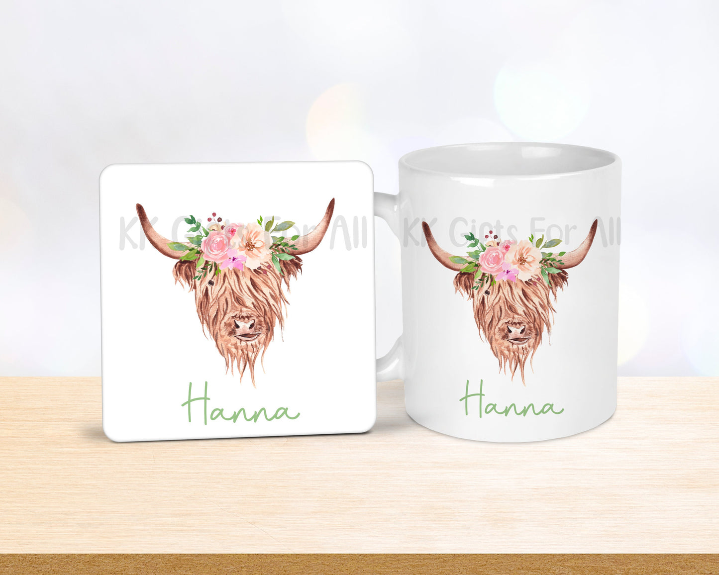 Personalised Highland Cow Mug, Brown Floral Highland Cattle Gifts, Mug For Women Mum Nan Sister Friend