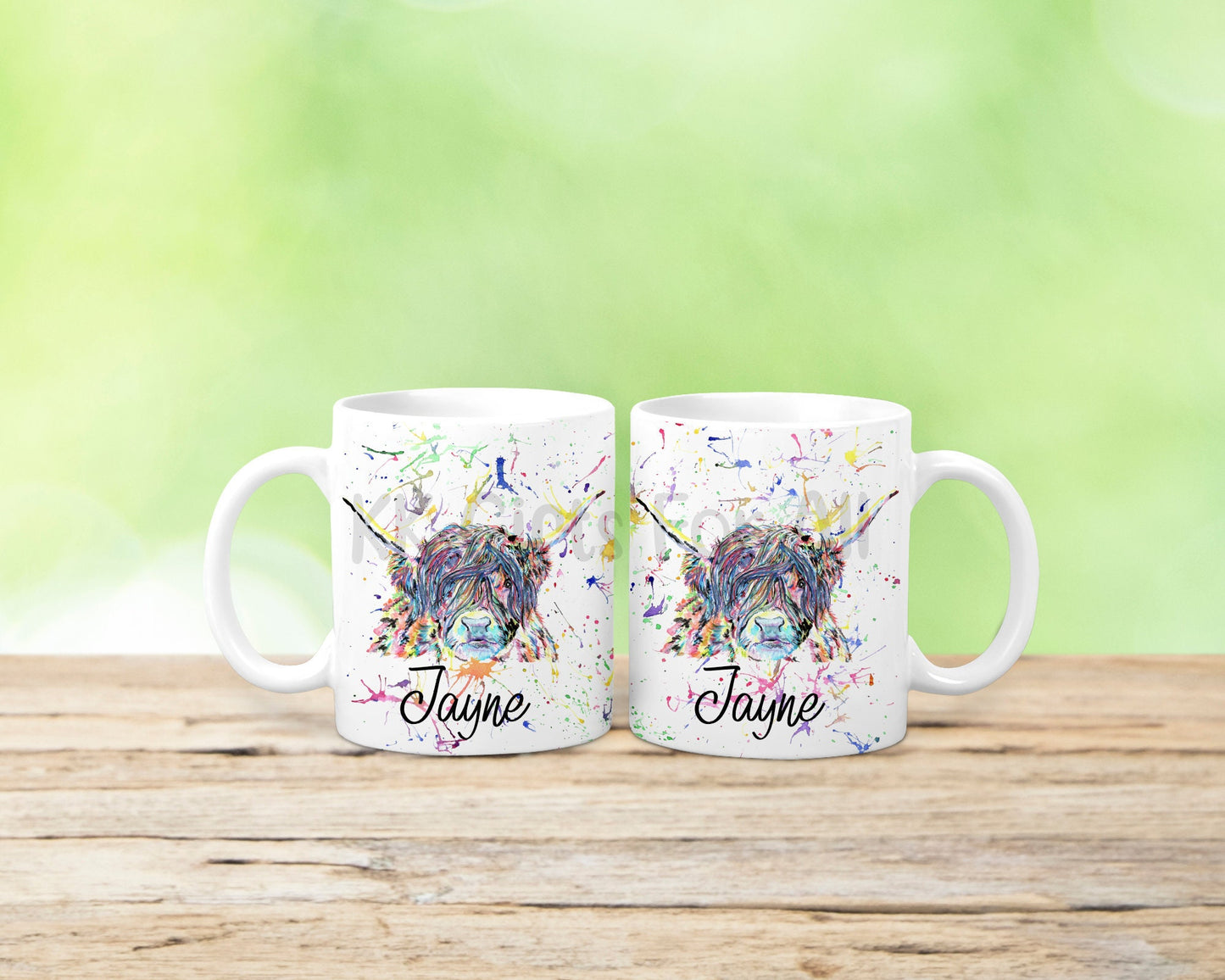Rainbow Highland Cow Mug & Coaster, Birthday Gift For Her, Anniversary Gift, Cute Highland Cow, Multi Colour, Custom Gift, Personalised Gift