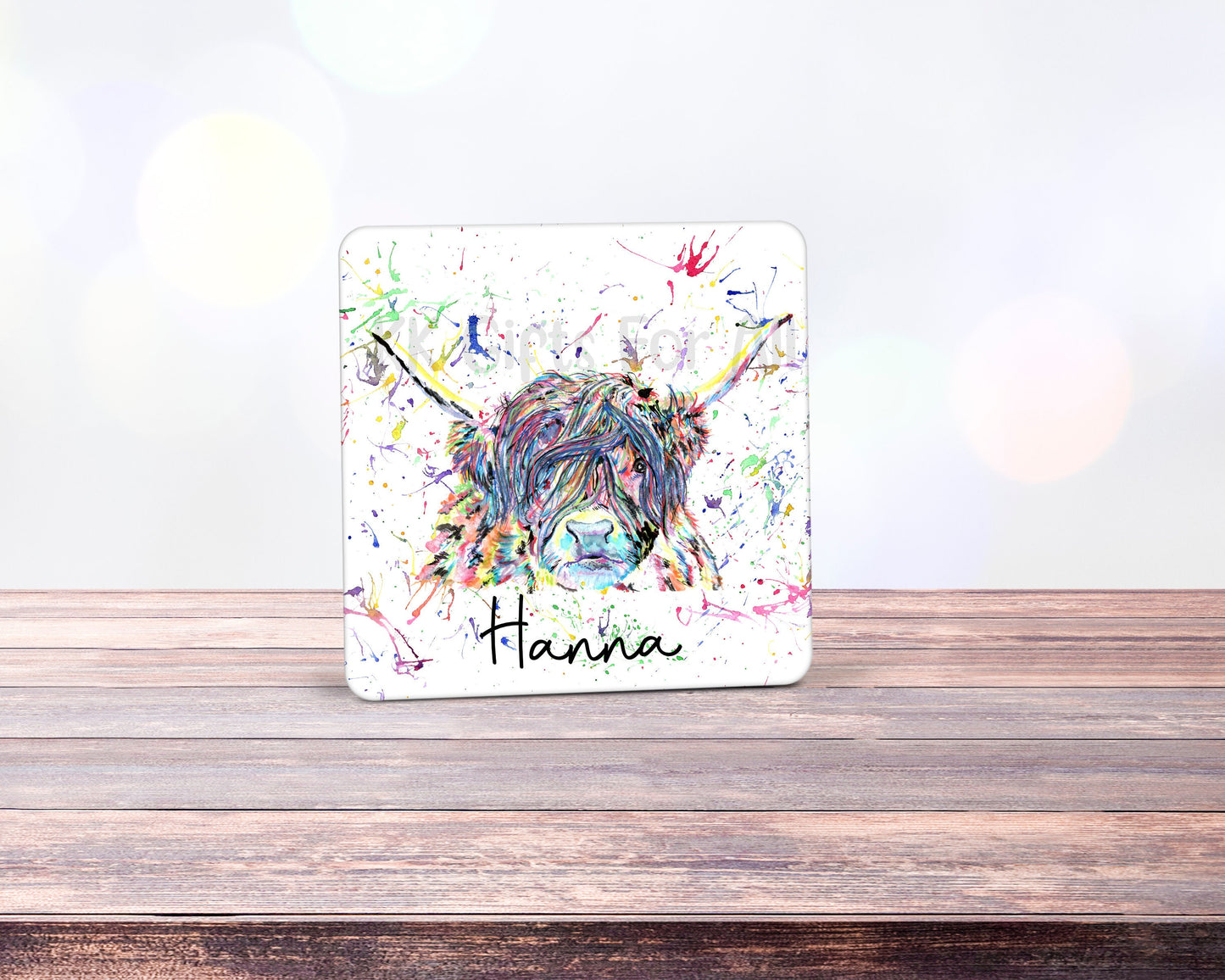 Rainbow Highland Cow Mug & Coaster, Birthday Gift For Her, Anniversary Gift, Cute Highland Cow, Multi Colour, Custom Gift, Personalised Gift