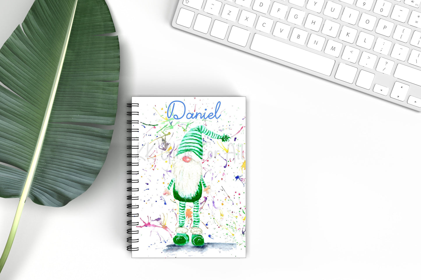 Personalised Watercolour Gonk A5 Notebook, Green Gonk, Green Gnome Notebook