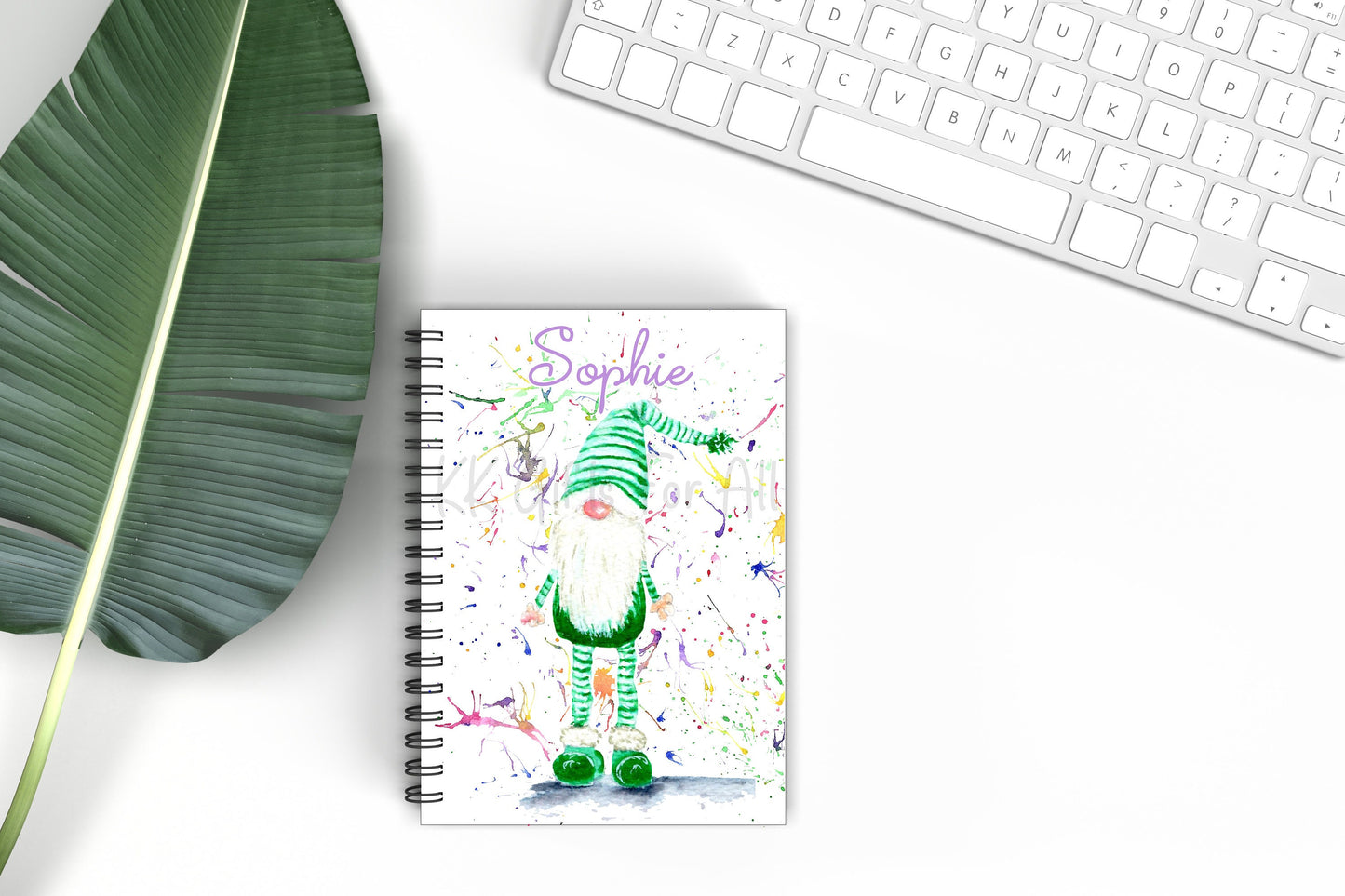 Personalised Watercolour Gonk A5 Notebook, Green Gonk, Green Gnome Notebook