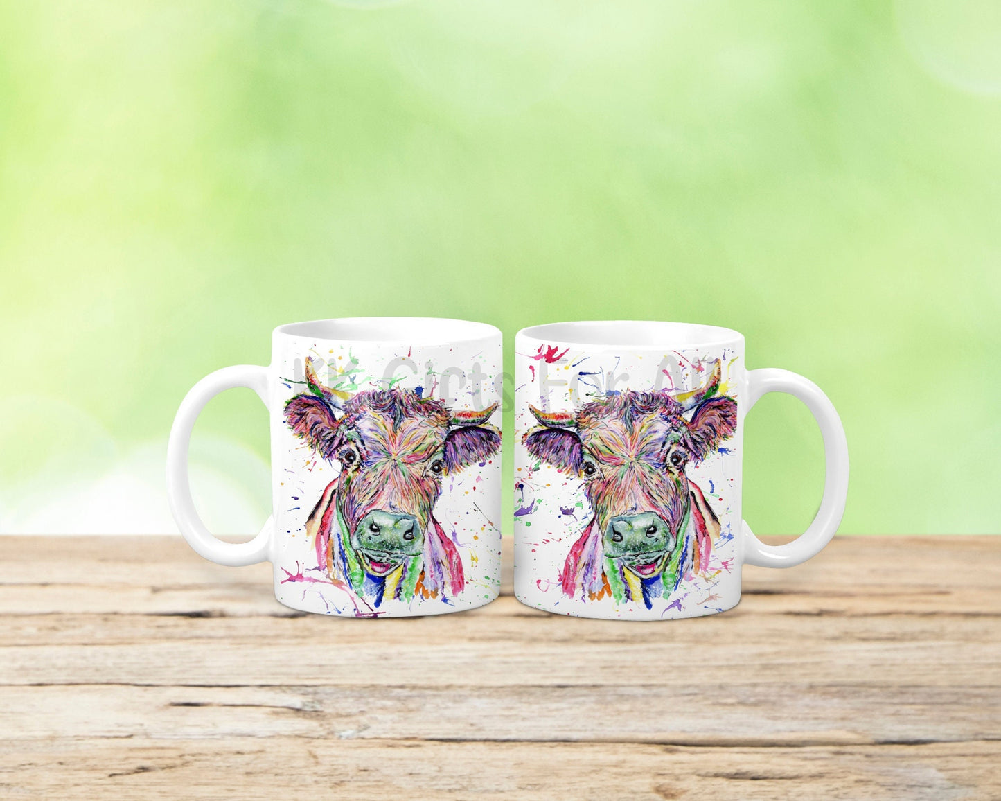 Multi Coloured Cow Mug, Birthday Gift For Friend, Co Worker Leaving Gift, Mug & Coaster Gift Set, Wrap Around Cute Dexter Cow Mug, Rainbow
