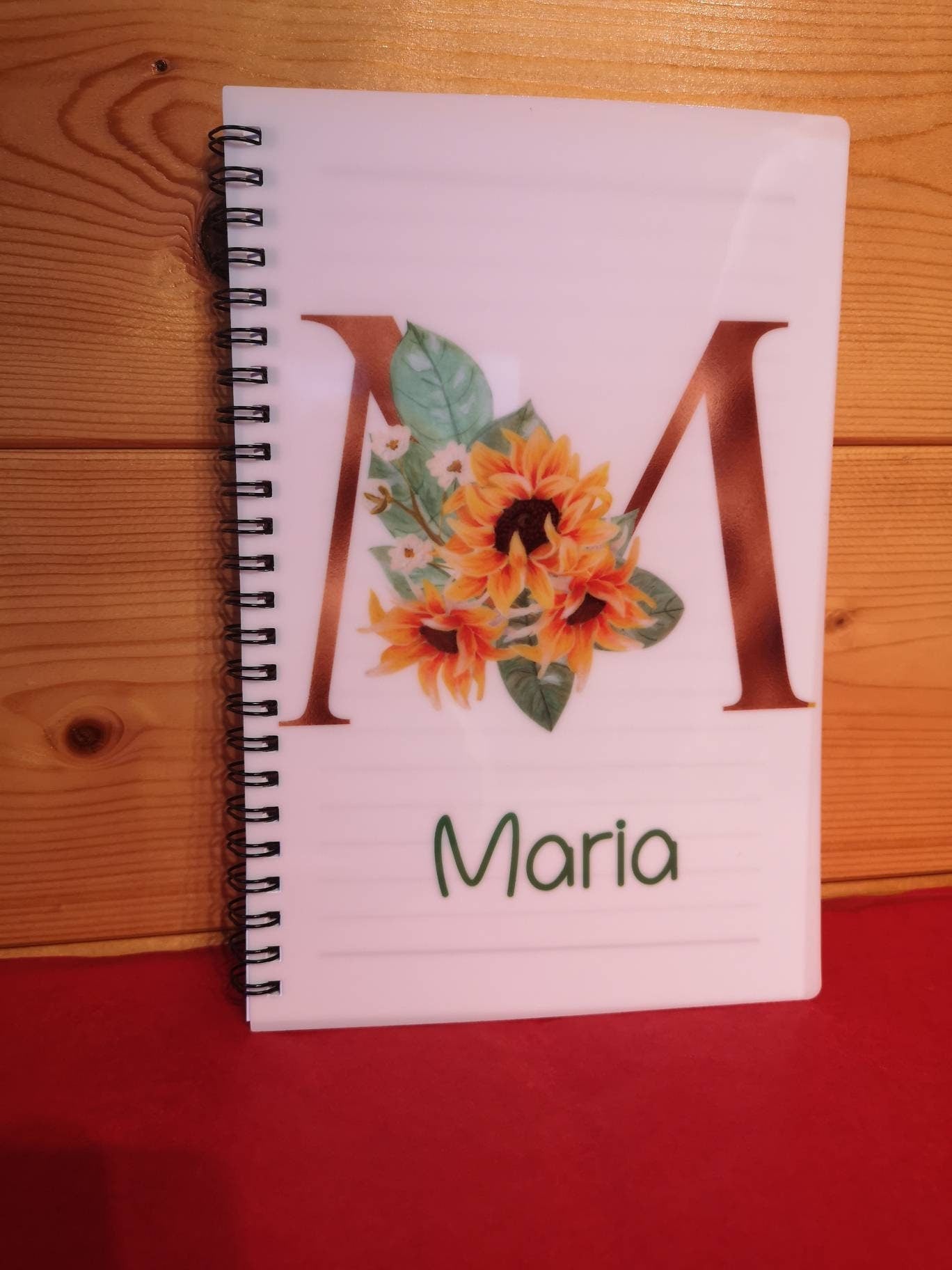 Personalised Initial Notebook, Copper Initial With Sunflower, Custom Notepad for Her, Birthday Gift Idea, Office Notes, Nan's Shopping List