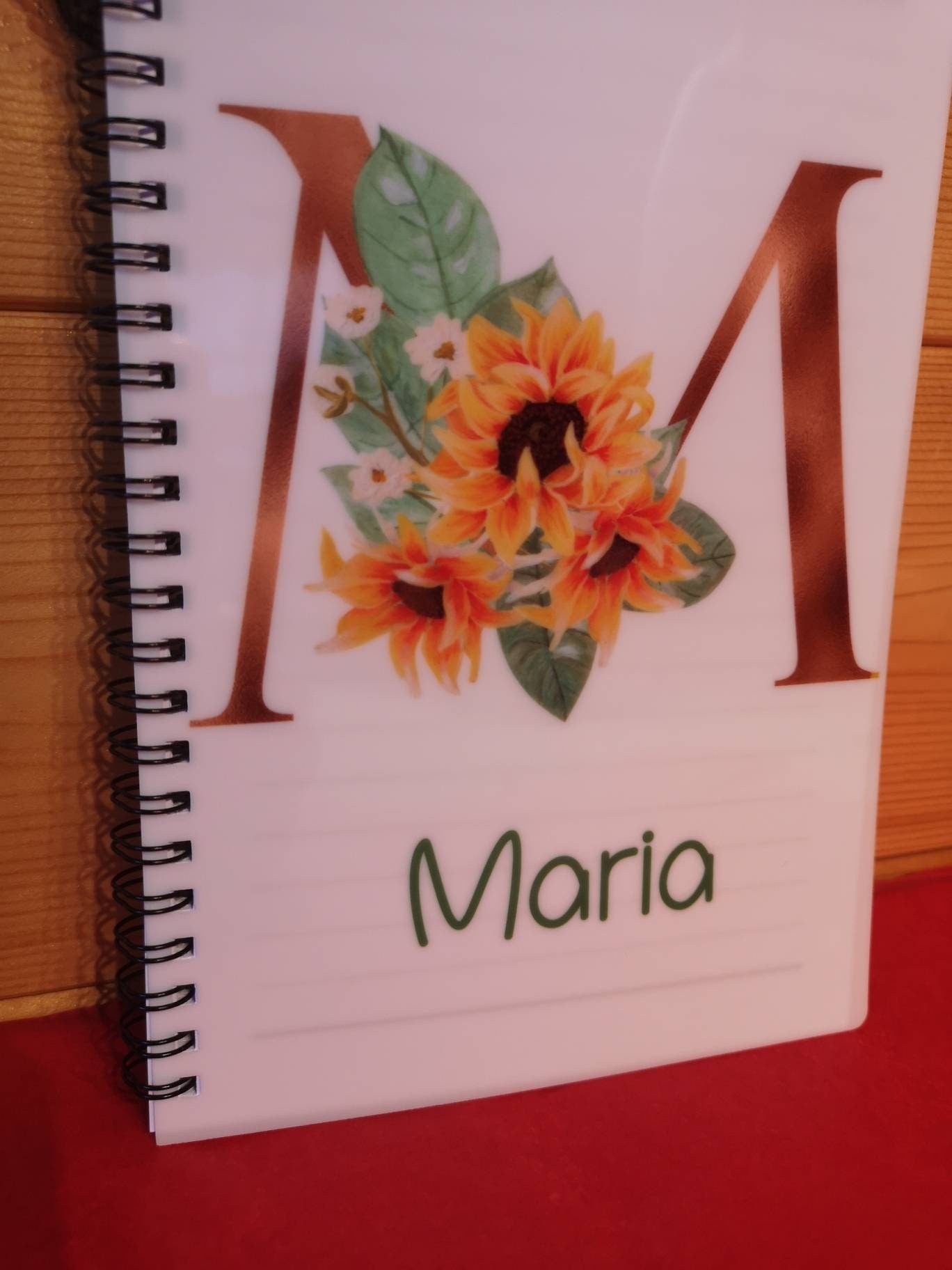 Personalised Initial Notebook, Copper Initial With Sunflower, Custom Notepad for Her, Birthday Gift Idea, Office Notes, Nan's Shopping List