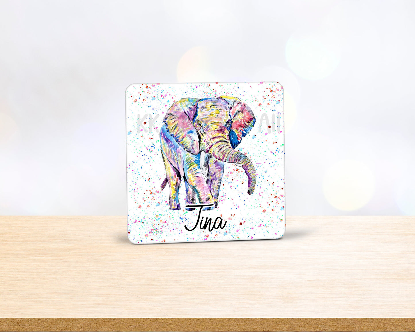 Rainbow Elephant Personalised Mug & Coaster, Birthday Gift For Her, Anniversary Gift For Wife, Watercolour Elephant, Ceramic Coffee Mug