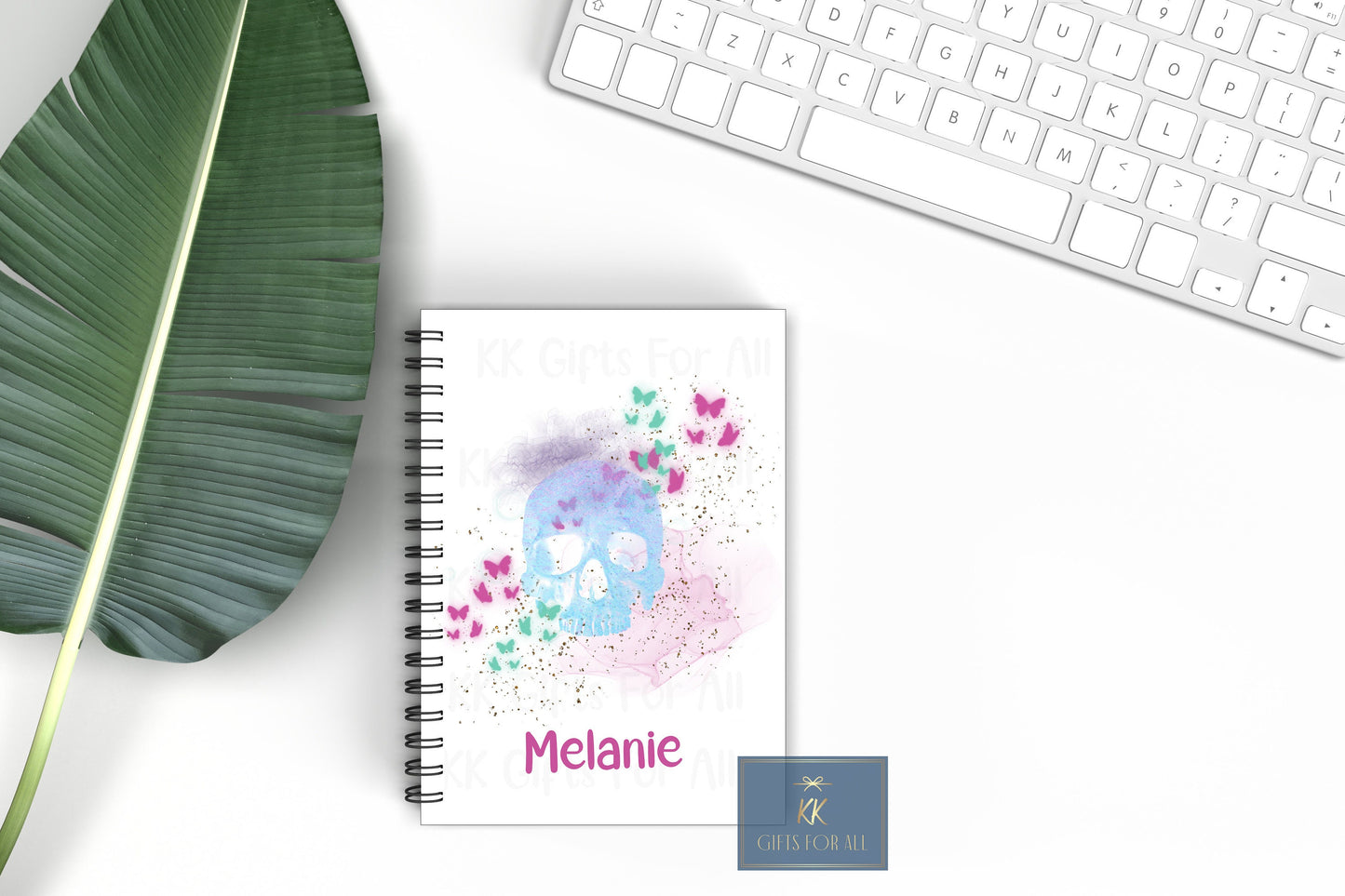 Pastel Skull Notebook, Gift For Mum Or Friend, Birthday Gift For Her, Personalised Notepad, A5 Binded Lined Notes, Leaving Gift, Your Name