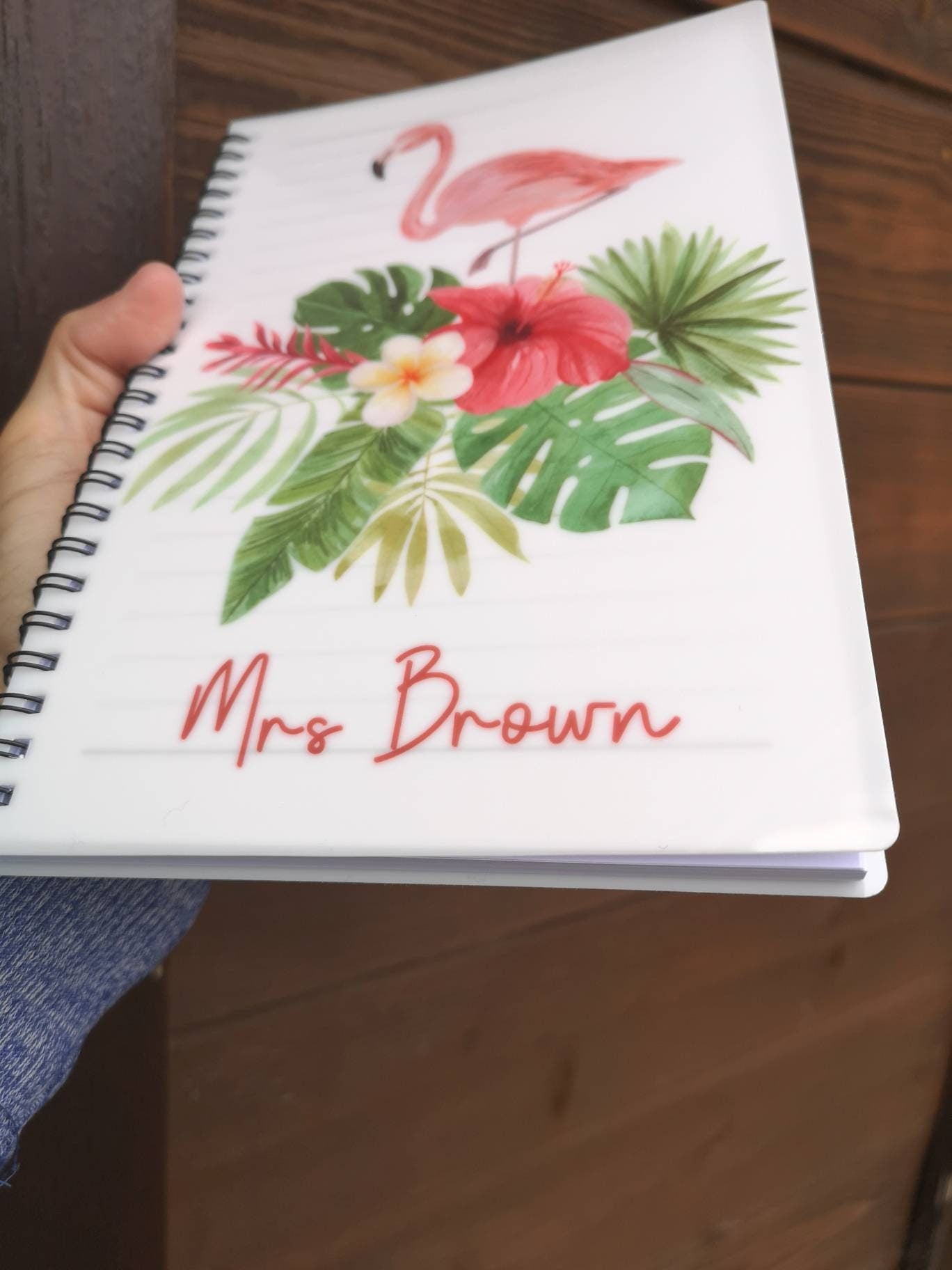 Flamingo Personalised Notebook, Gift For Mum, Birthday Gift For Her, Personalised Notepad, A5 Lined Notes, Tropical Theme Pink Flamingo Note