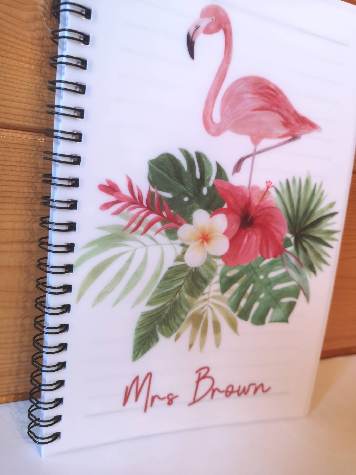 Flamingo Personalised Notebook, Gift For Mum, Birthday Gift For Her, Personalised Notepad, A5 Lined Notes, Tropical Theme Pink Flamingo Note