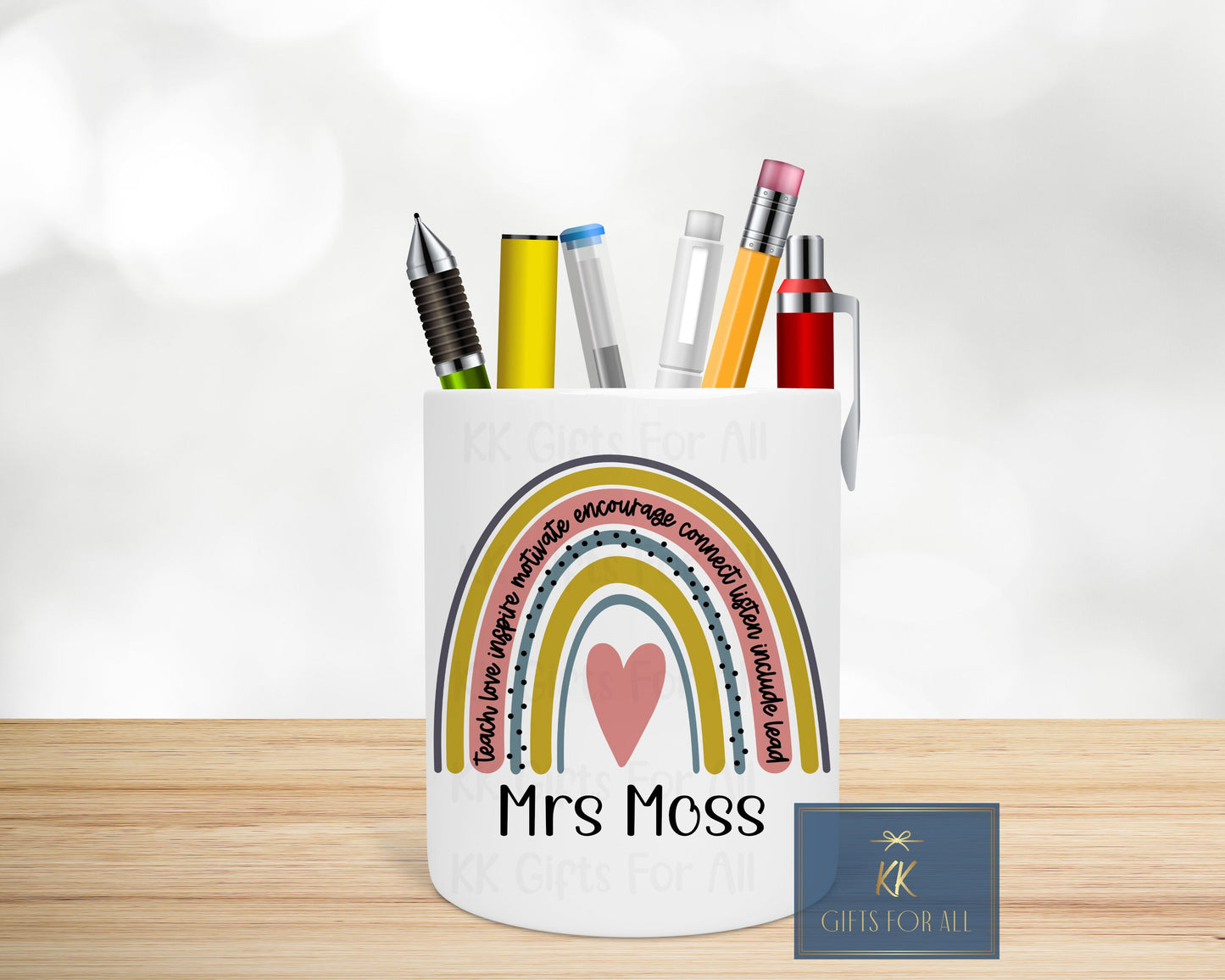 Personalised Teacher Pencil Pot, Desk Tidy, Teacher Gift, Thank You Miss, Rainbow Design Teacher Pen Pot, Teacher Appreciation, End Of Term