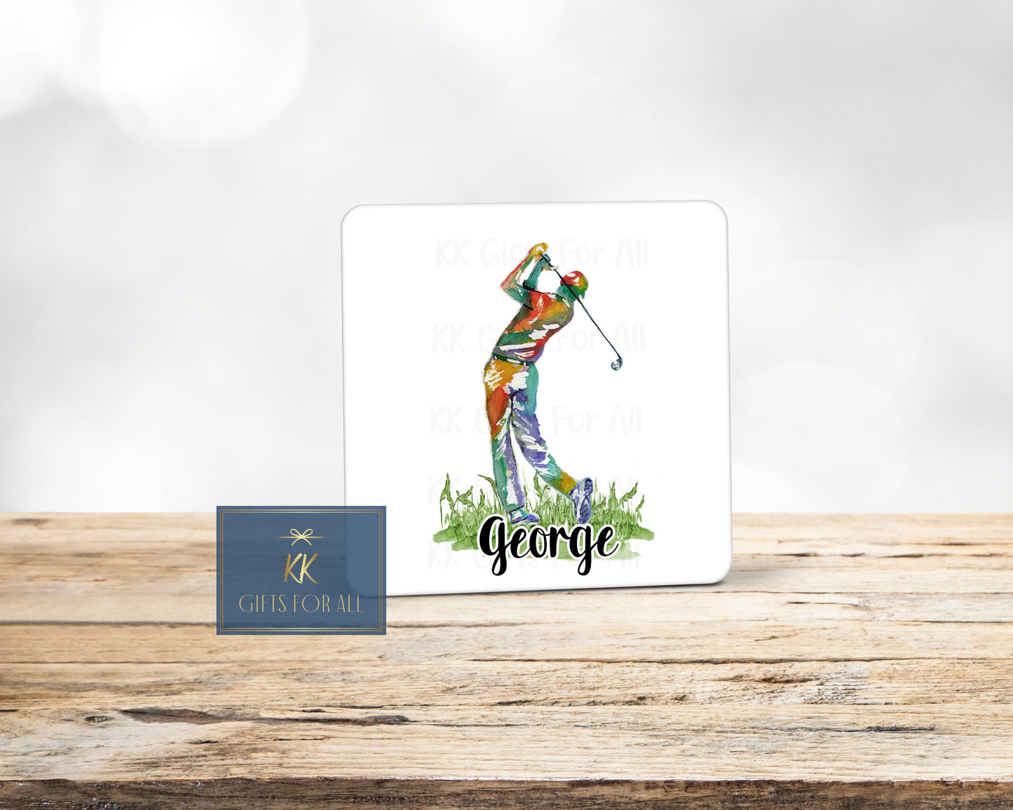 Male Golf Lover Gift, Personalised Golfing Gift, Dad's Birthday Gift, Gifts For Him, Mug And Coaster Gift Set, Watercolour Rainbow Golf Gift