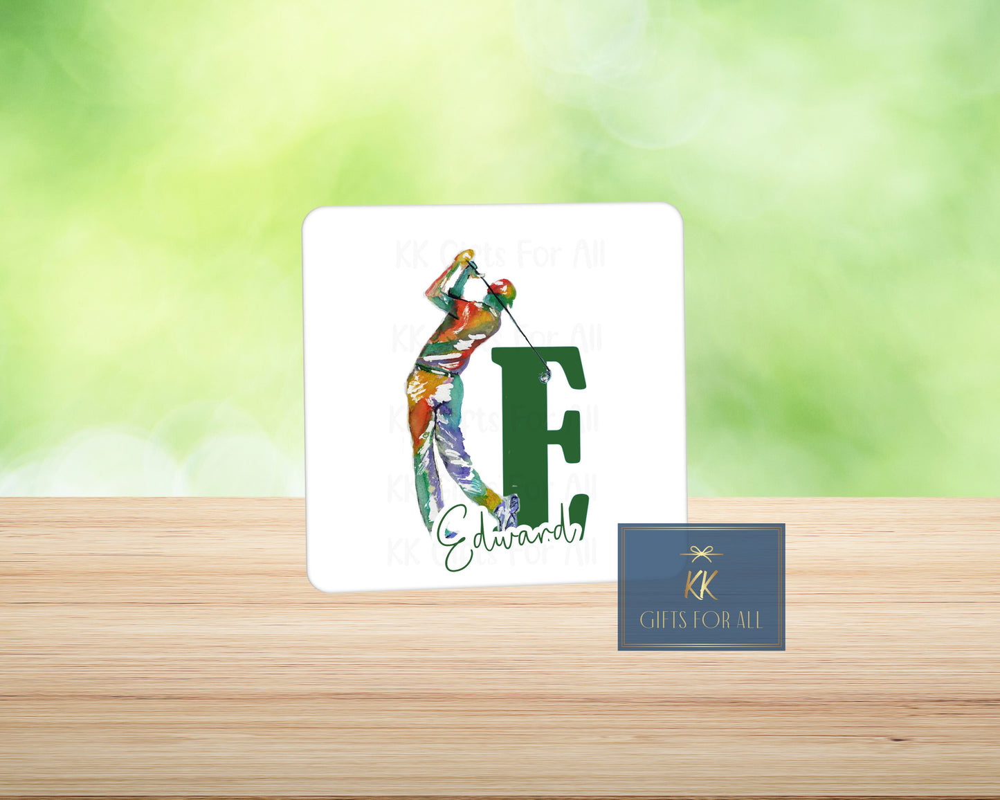 Name & Initial Golfer Gift, Birthday Gift, Anniversary Gift For Him, Personalised Golf Mug, Watercolour Golfer, Green Initial, Gift For Male