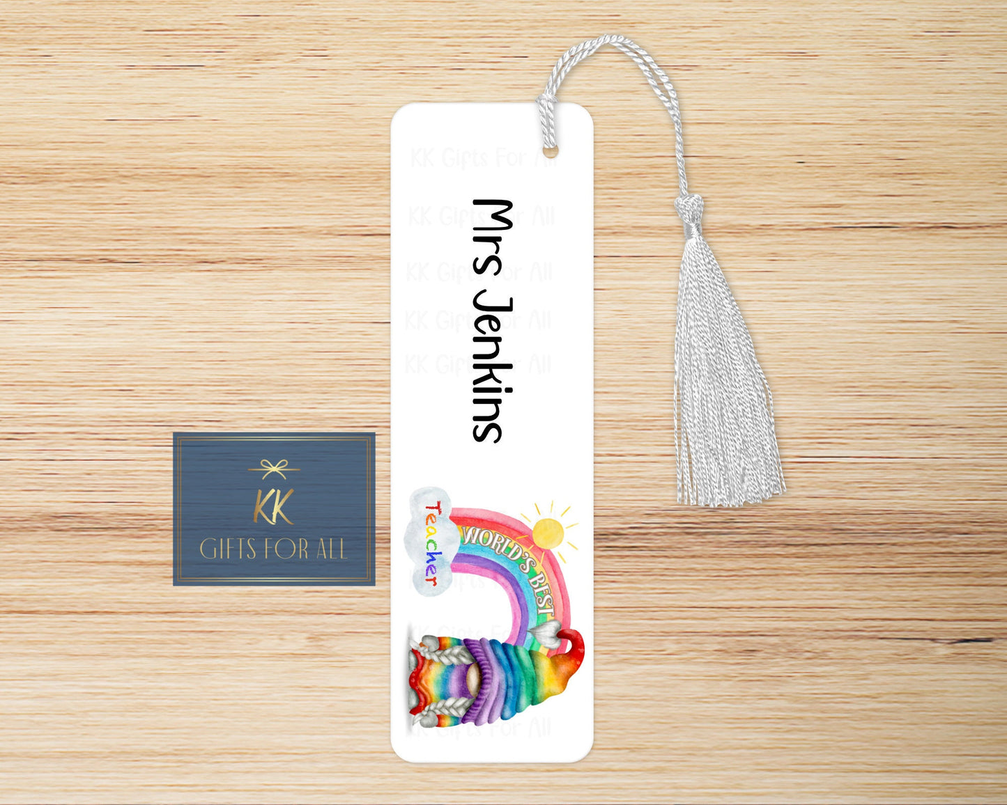 Rainbow Gnome Bookmark, Personalised Bookmark, Teacher Book Marker, End Of Term Gift, LSA Gift, TA Gift, Teacher Gnome Book Marker, Reading