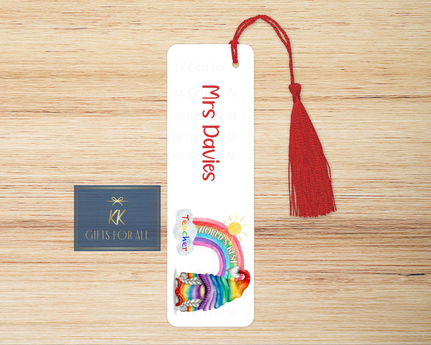 Rainbow Gnome Bookmark, Personalised Bookmark, Teacher Book Marker, End Of Term Gift, LSA Gift, TA Gift, Teacher Gnome Book Marker, Reading