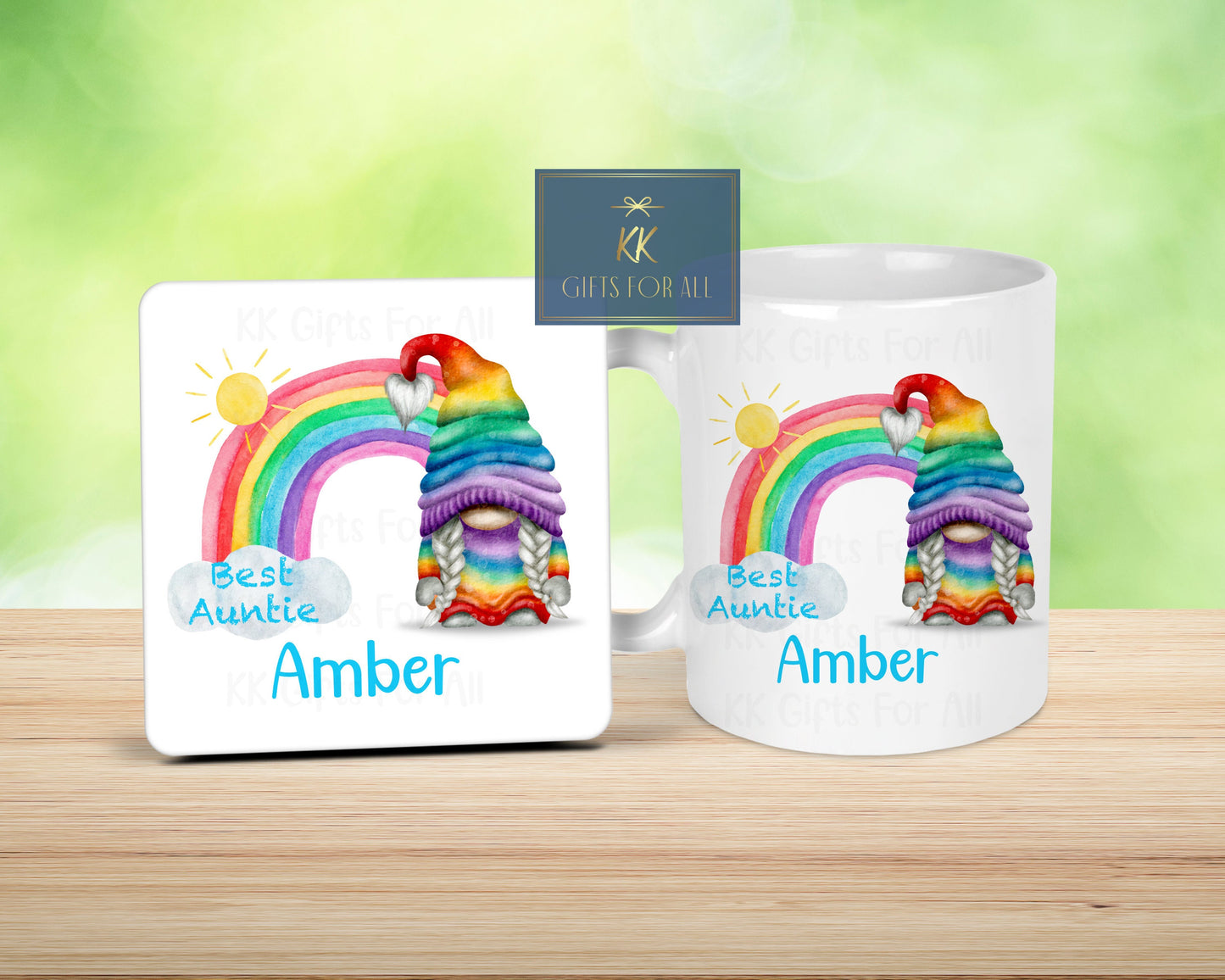Rainbow Gnome, Birthday Gift, Anniversary Gift Wife, Personalised Gonk Gift, Gnome Gonk Office Mug, Mug And Coaster Gift Set, Custom Gifts