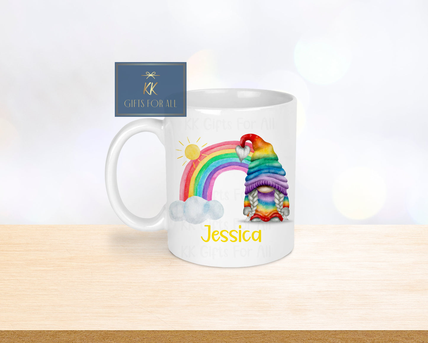 Rainbow Gnome, Birthday Gift, Anniversary Gift Wife, Personalised Gonk Gift, Gnome Gonk Office Mug, Mug And Coaster Gift Set, Custom Gifts