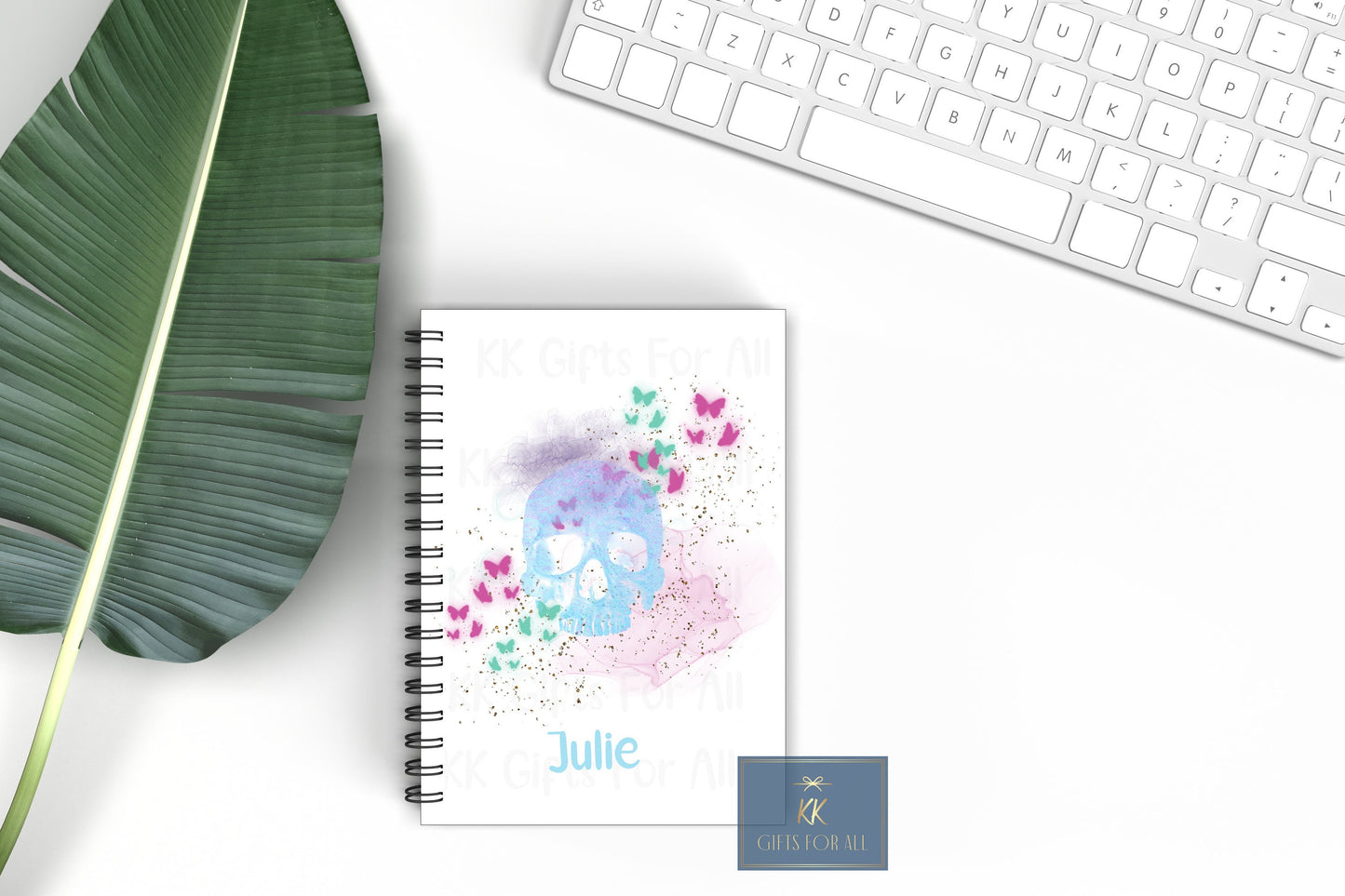Pastel Skull Notebook, Gift For Mum Or Friend, Birthday Gift For Her, Personalised Notepad, A5 Binded Lined Notes, Leaving Gift, Your Name