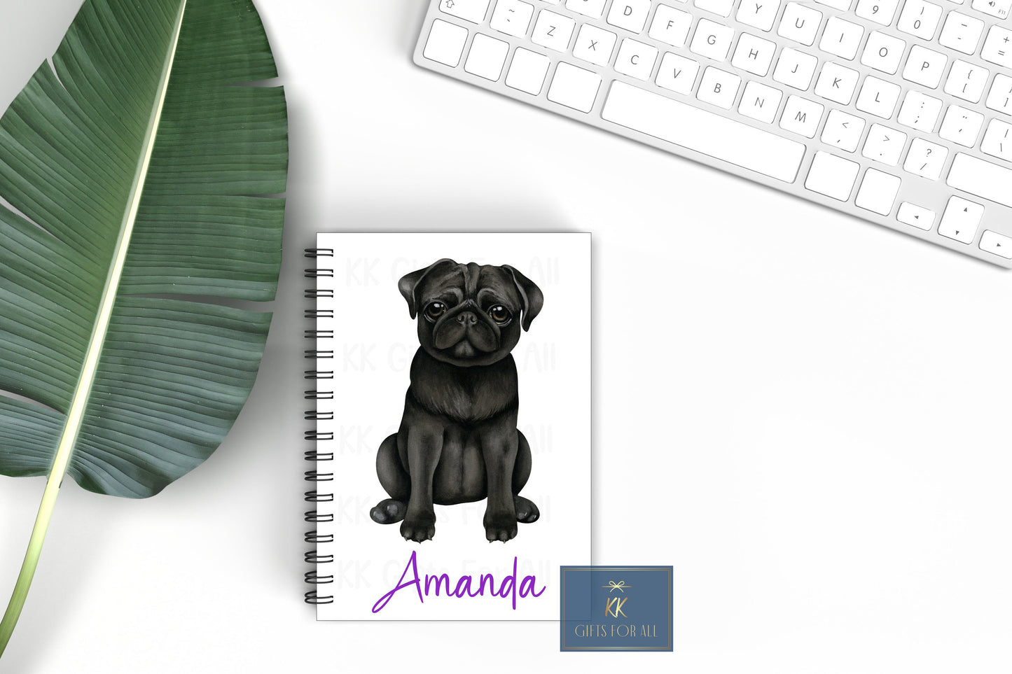 Black Pug Personalised Notebook, Gift For Mum Or Friend, Birthday Gift For Her, Black Pug Dog Gift