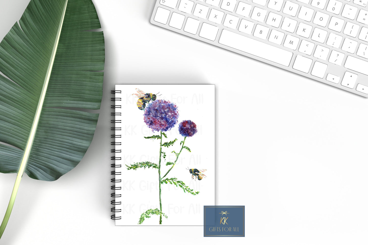Thistle Bee Notebook, Personalised Gifts, Gift For Mum Or Friend, Birthday Gift For Her, A5 Notepad, Bee Flower, Globe Thistle, Custom Notes