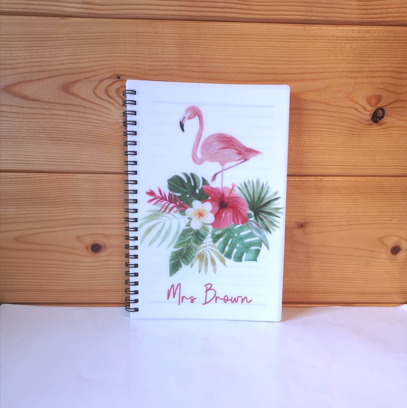 Flamingo Personalised Notebook, Gift For Mum, Birthday Gift For Her, Personalised Notepad, A5 Lined Notes, Tropical Theme Pink Flamingo Note