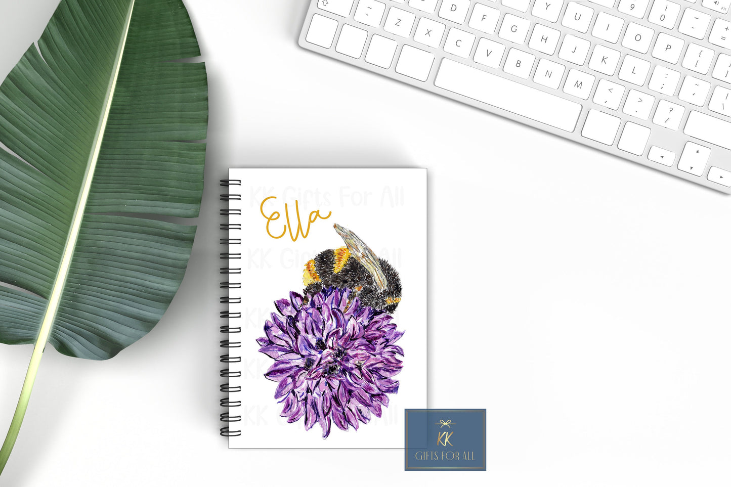 Personalised Watercolour Bee On Purple Chive A5 Notebook, Thank You Gift For Nature Lover Bee Keeper